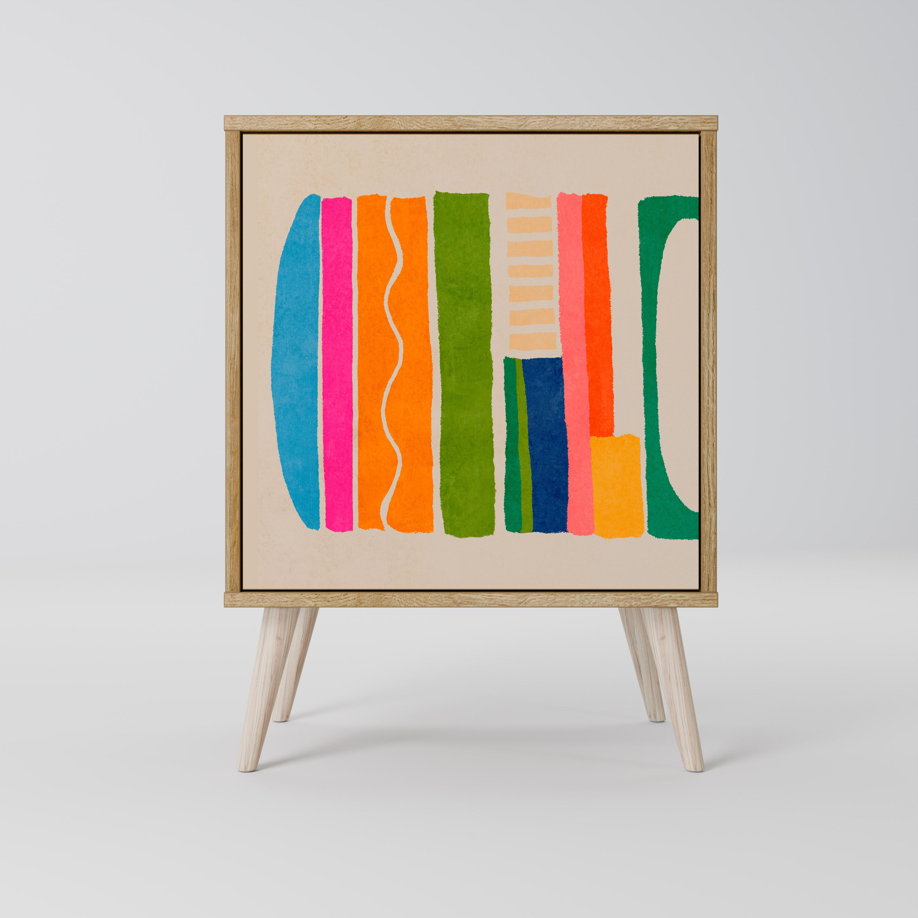 Aparador GEOMETRIC SHINE de 1 puerta con acabado efecto roble