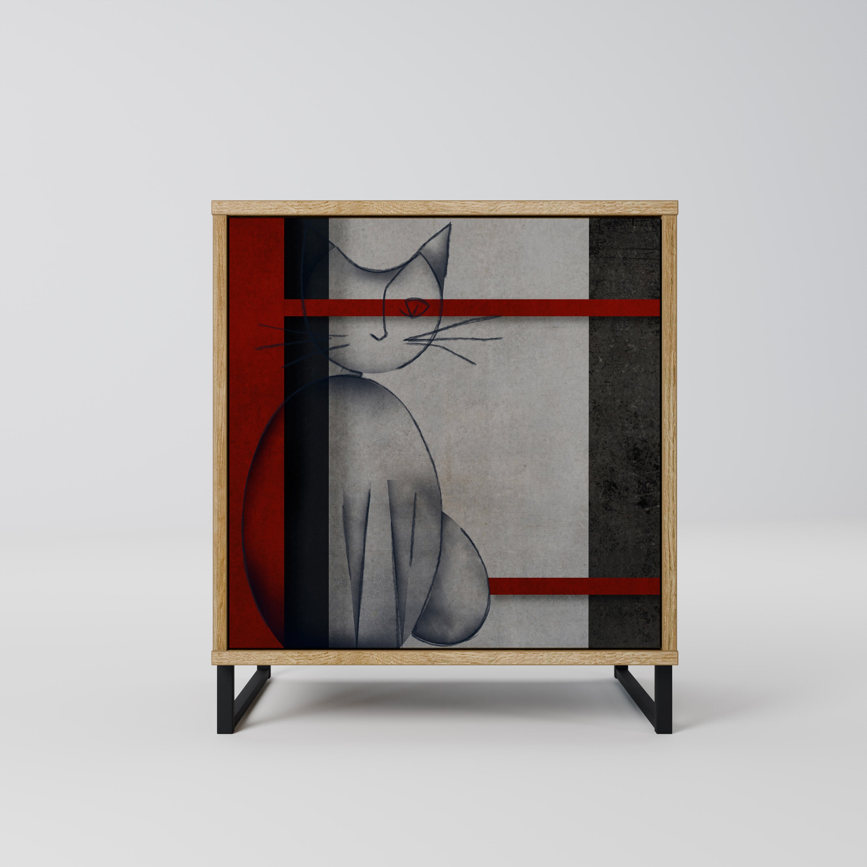 GRAY FIGURES 1-Door Sideboard in Oak Effect