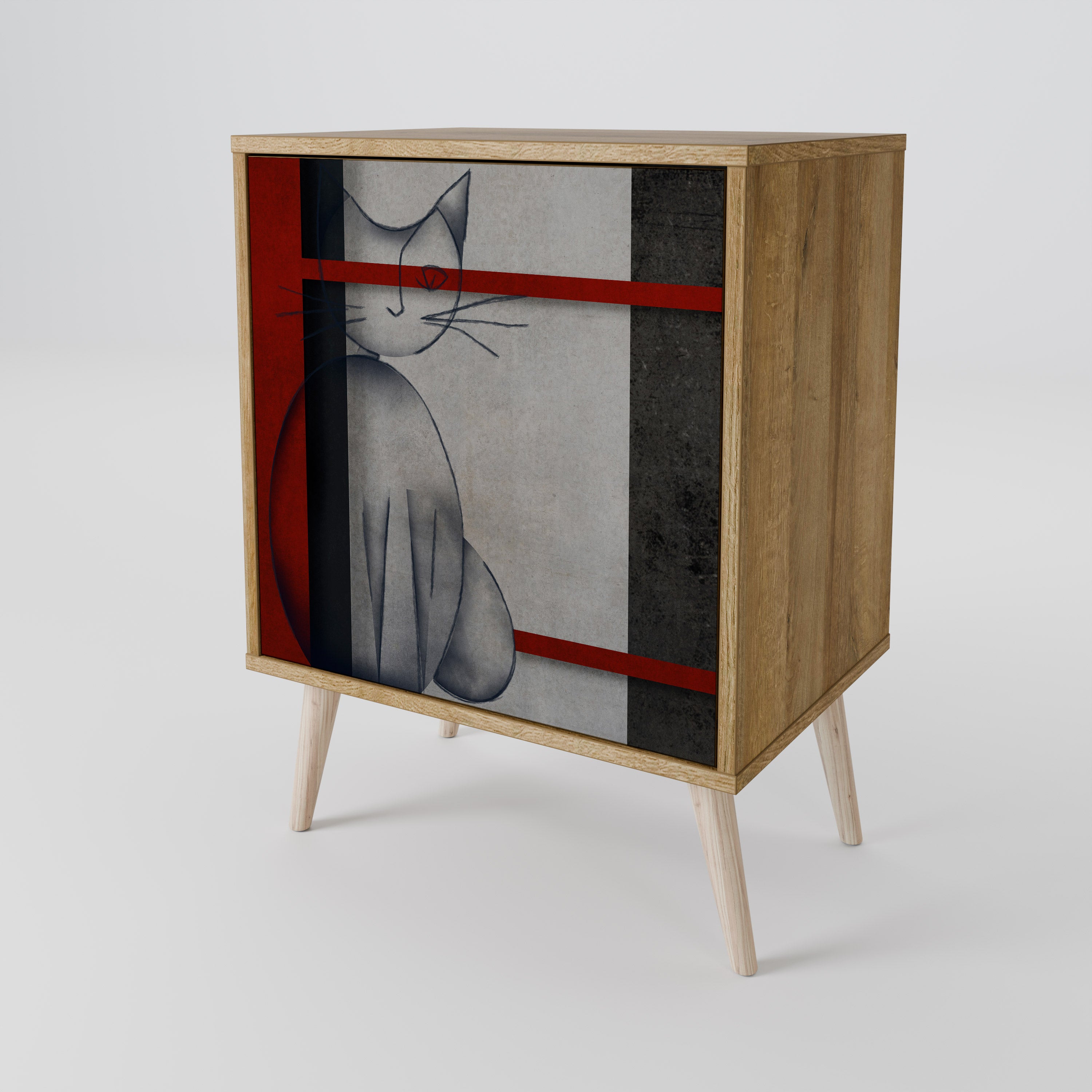 GRAY FIGURES 1-Door Sideboard in Oak Effect