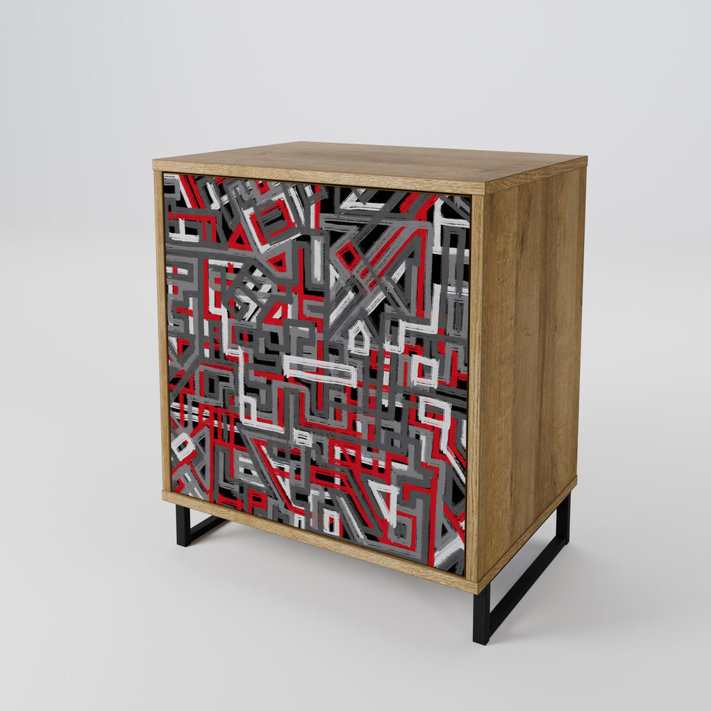 Aparador de 1 puerta BROKEN LINES en efecto roble