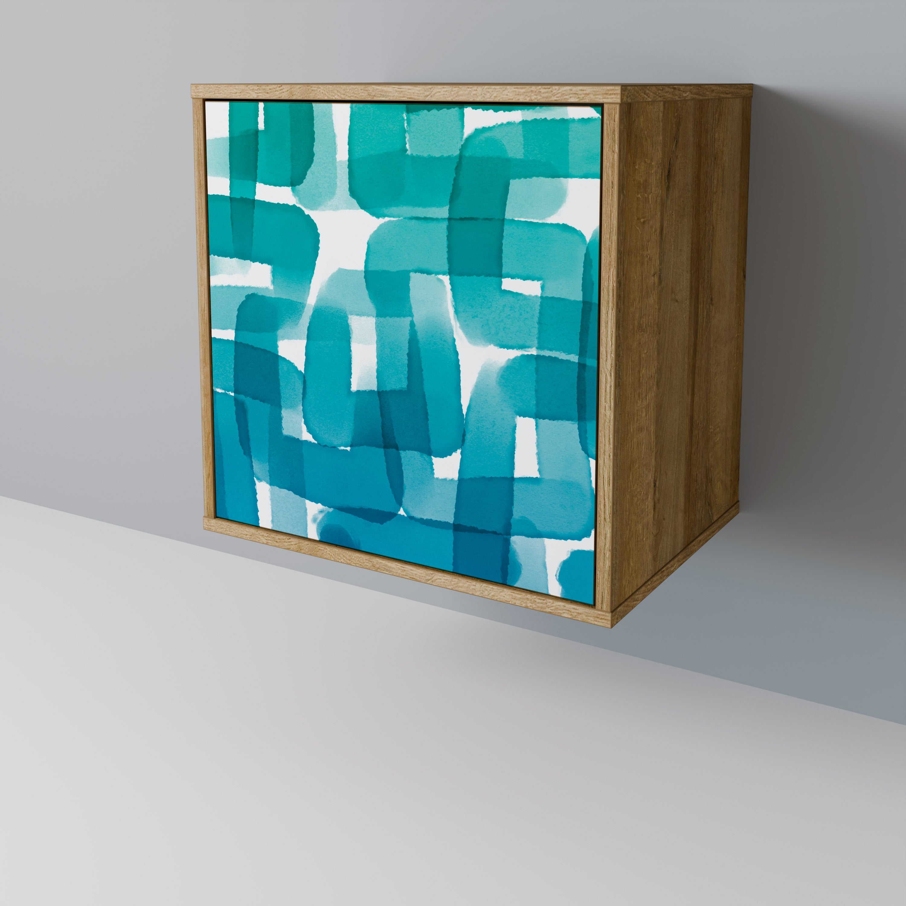 TURQUOISE RECTANGLES 1-Door Sideboard in Oak Effect