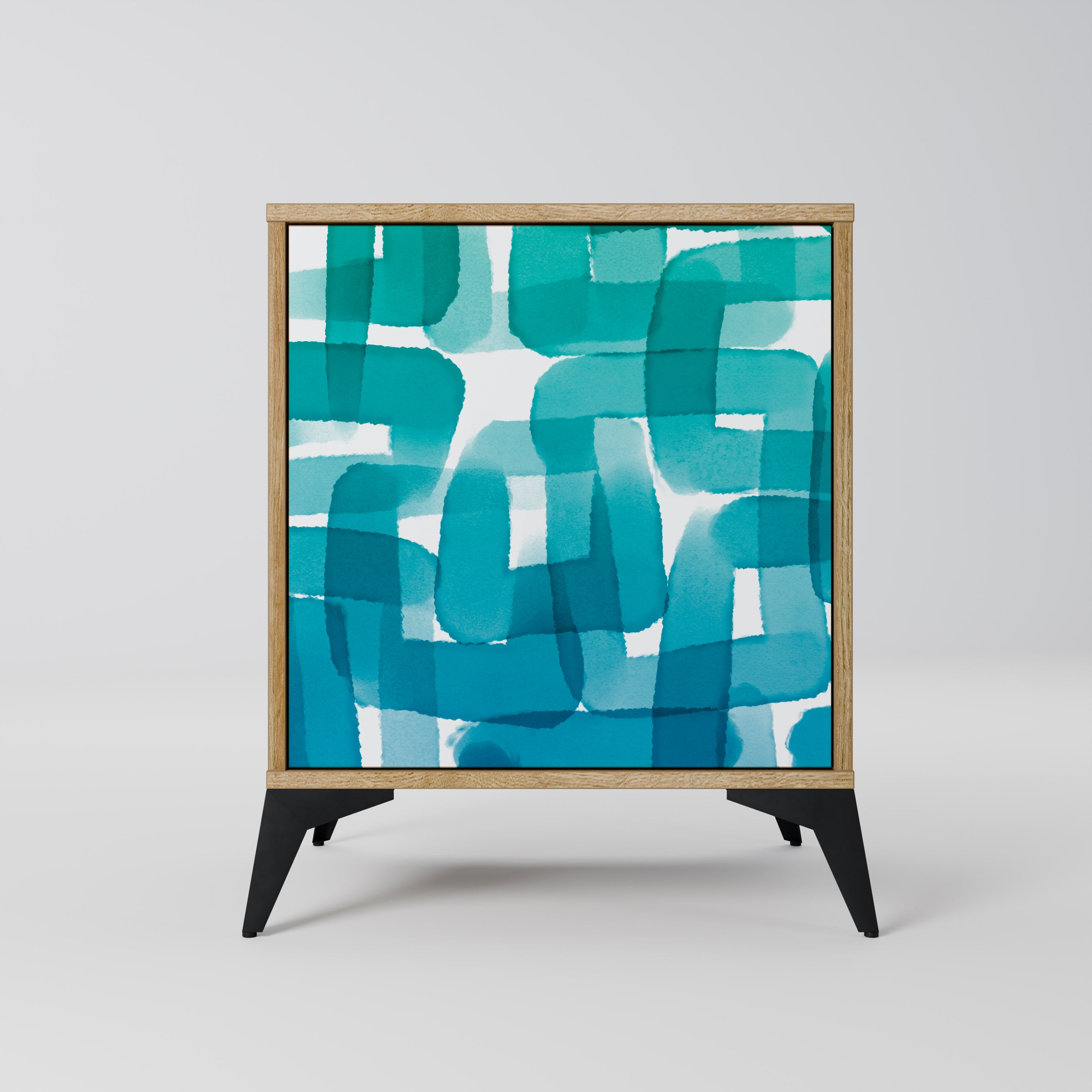 TURQUOISE RECTANGLES 1-Door Sideboard in Oak Effect
