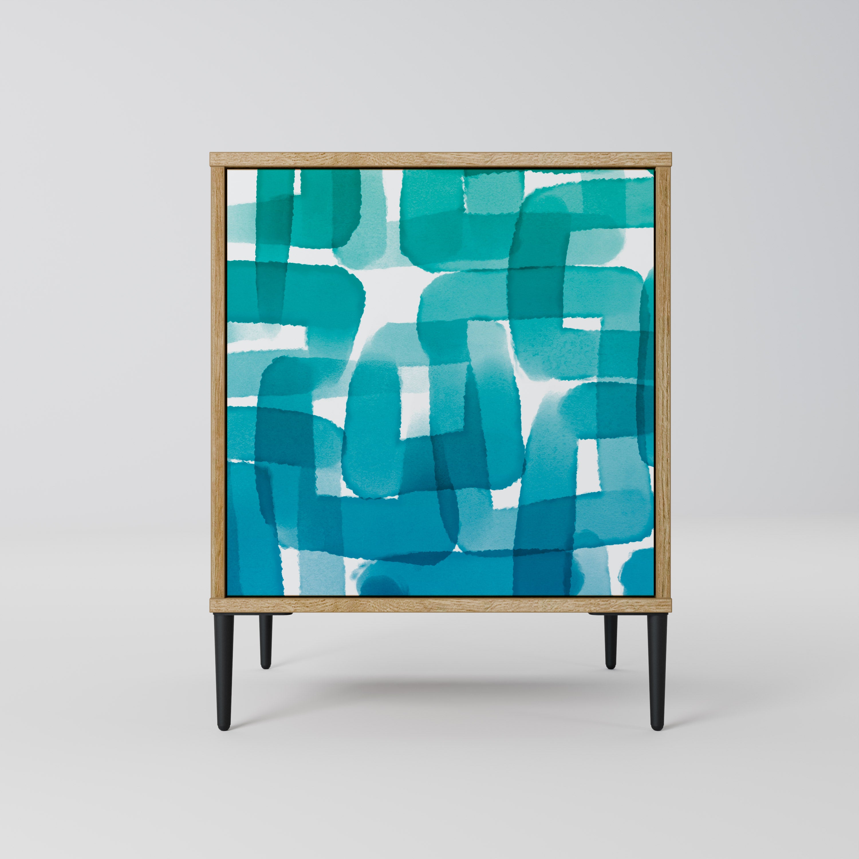 TURQUOISE RECTANGLES 1-Door Sideboard in Oak Effect