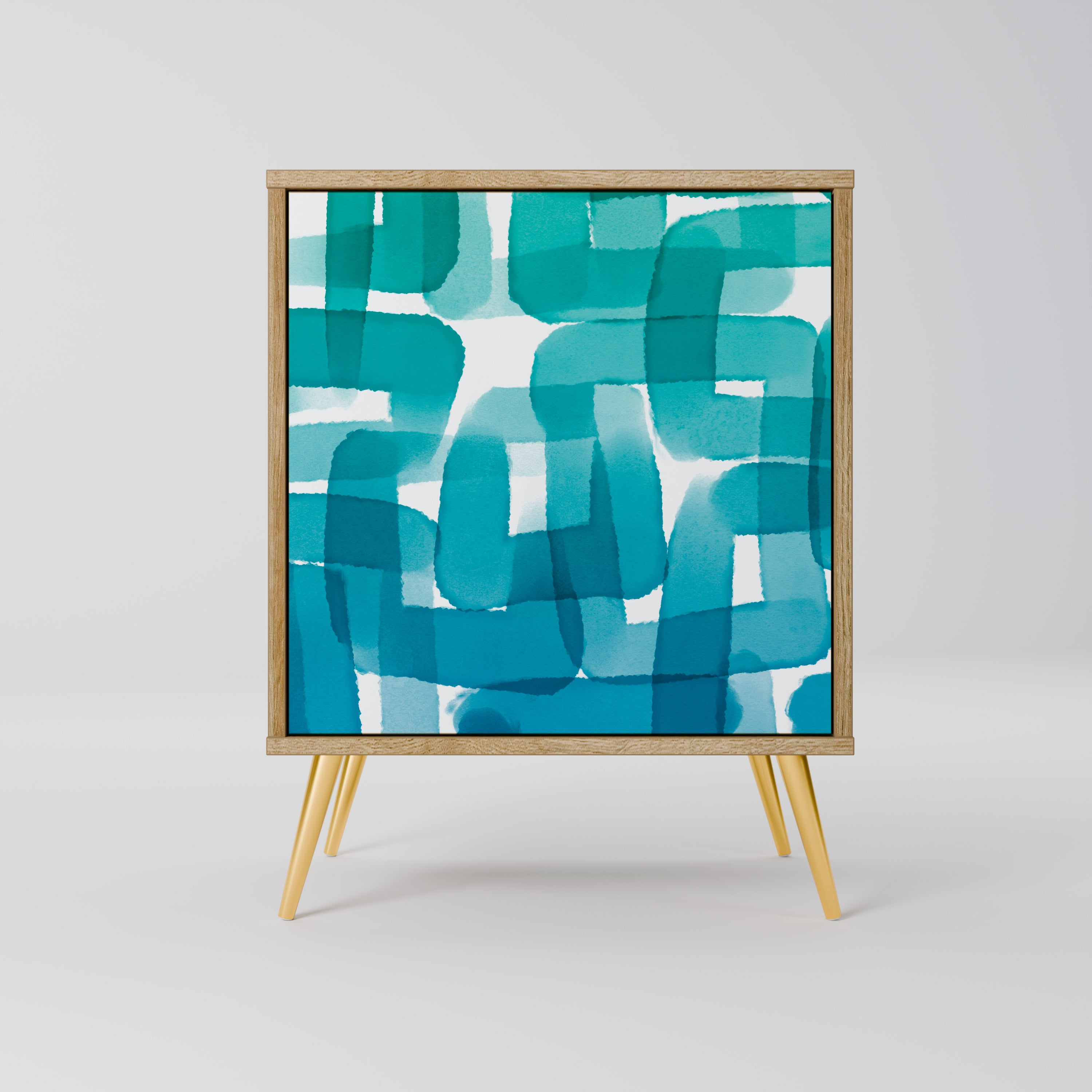 TURQUOISE RECTANGLES 1-Door Sideboard in Oak Effect