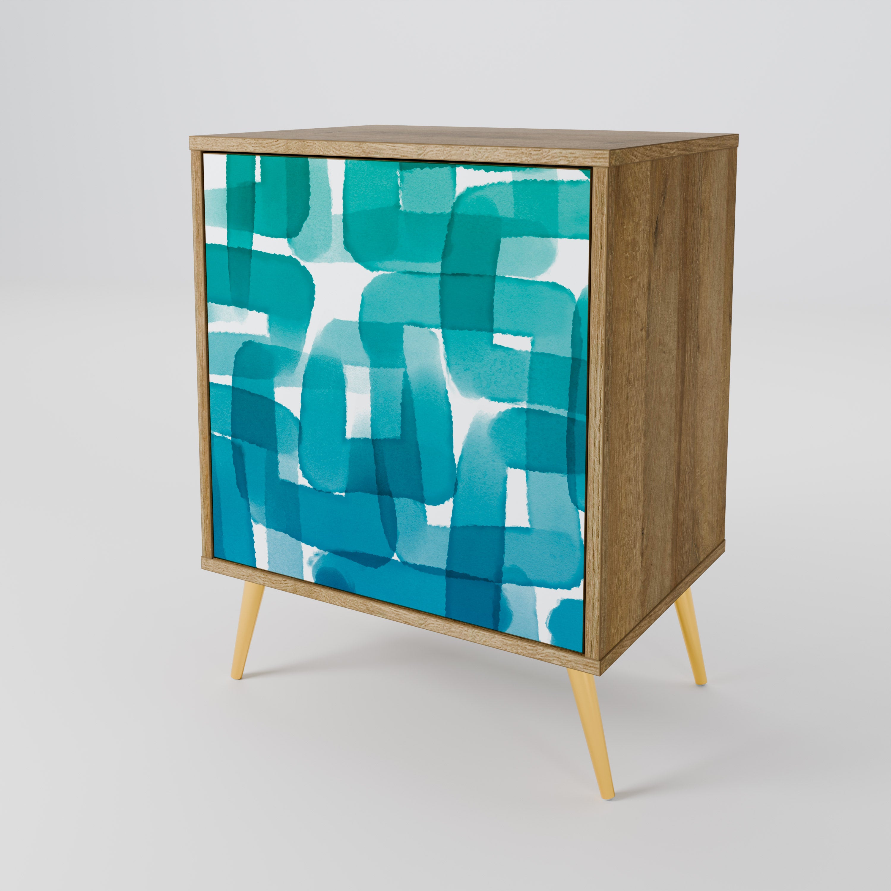 TURQUOISE RECTANGLES 1-Door Sideboard in Oak Effect