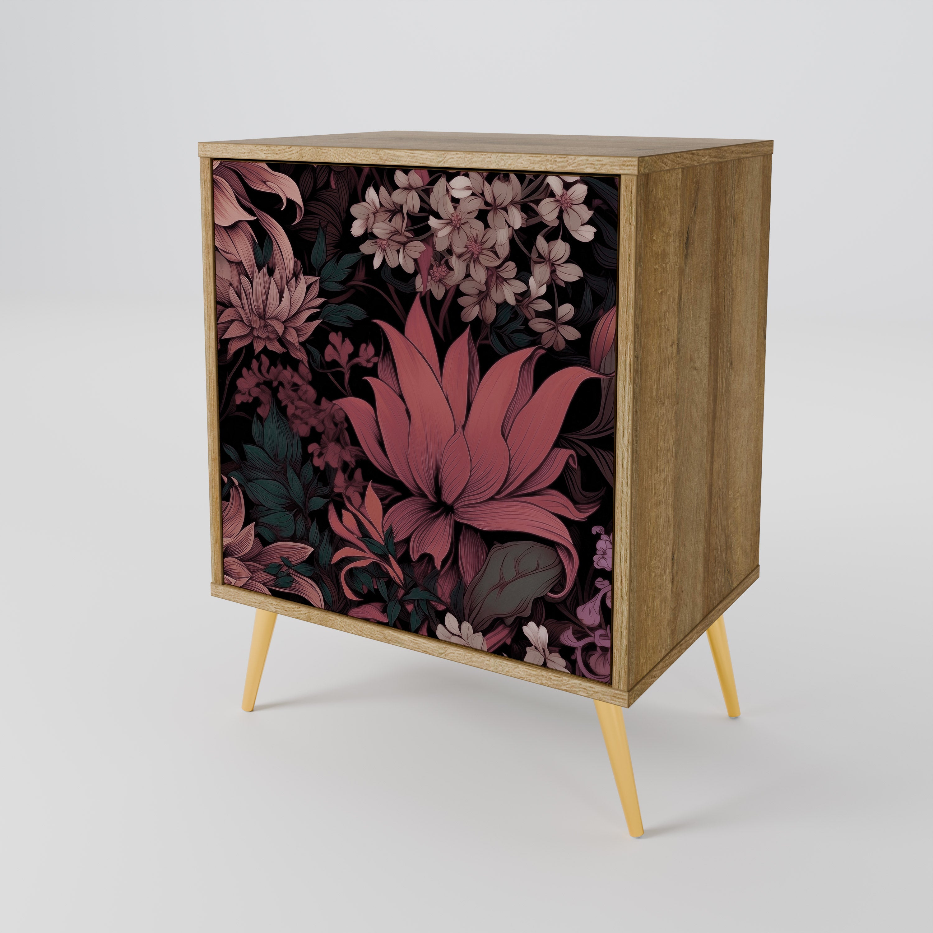 FLORAL WHISPER 1-Door Sideboard in Oak Effect