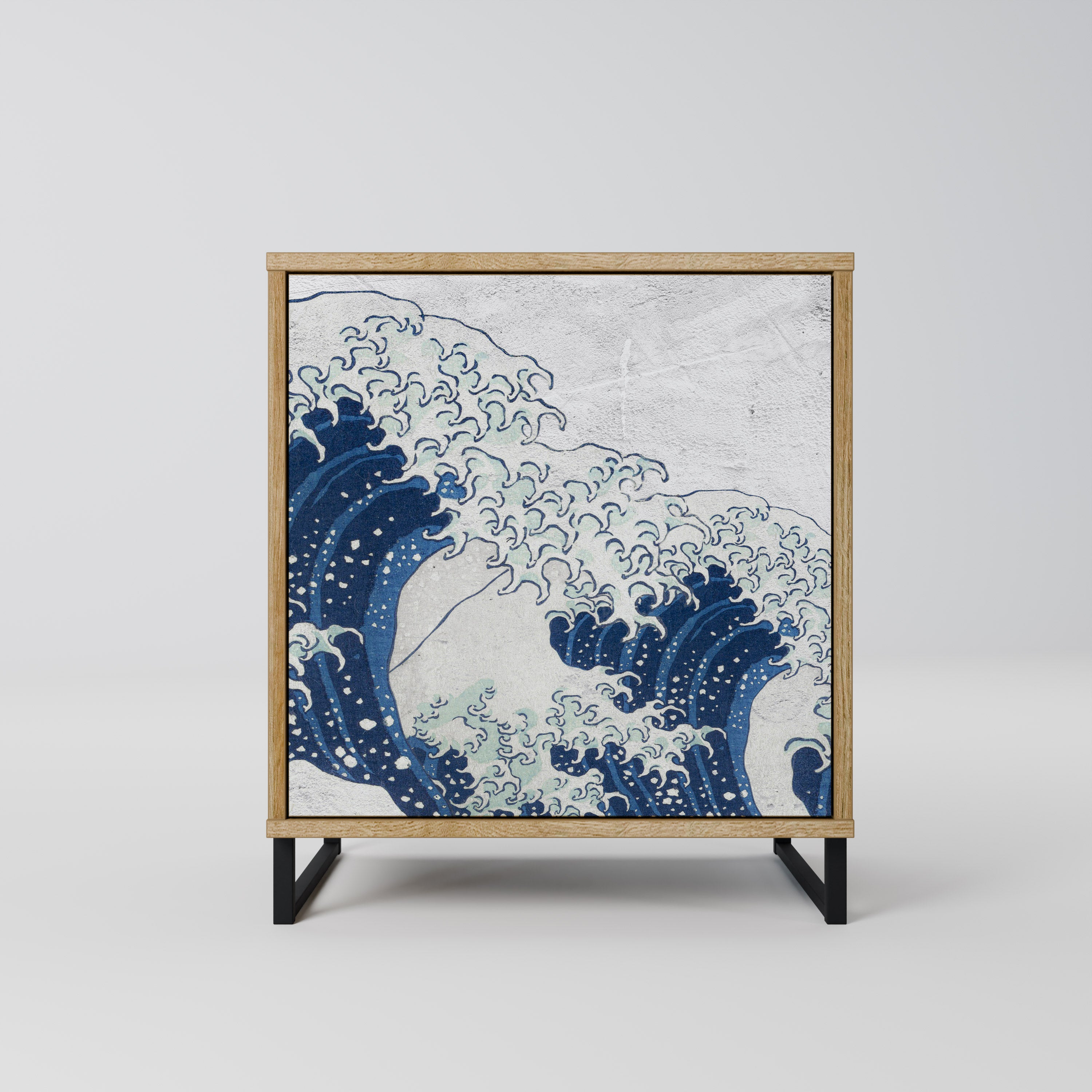 THE GREAT WAVE AT KANAGAWA 1-Door Sideboard in Oak Effect