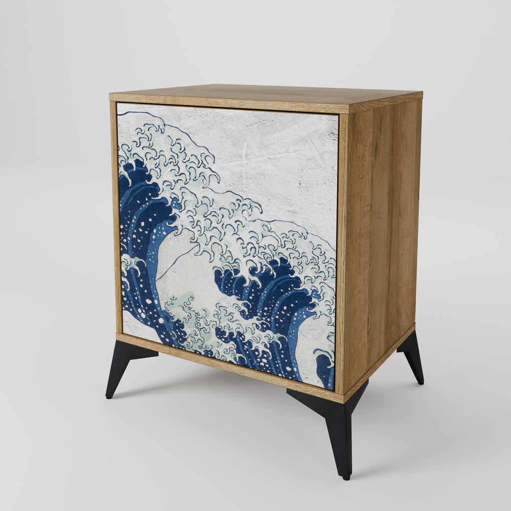 THE GREAT WAVE AT KANAGAWA 1-Door Sideboard in Oak Effect