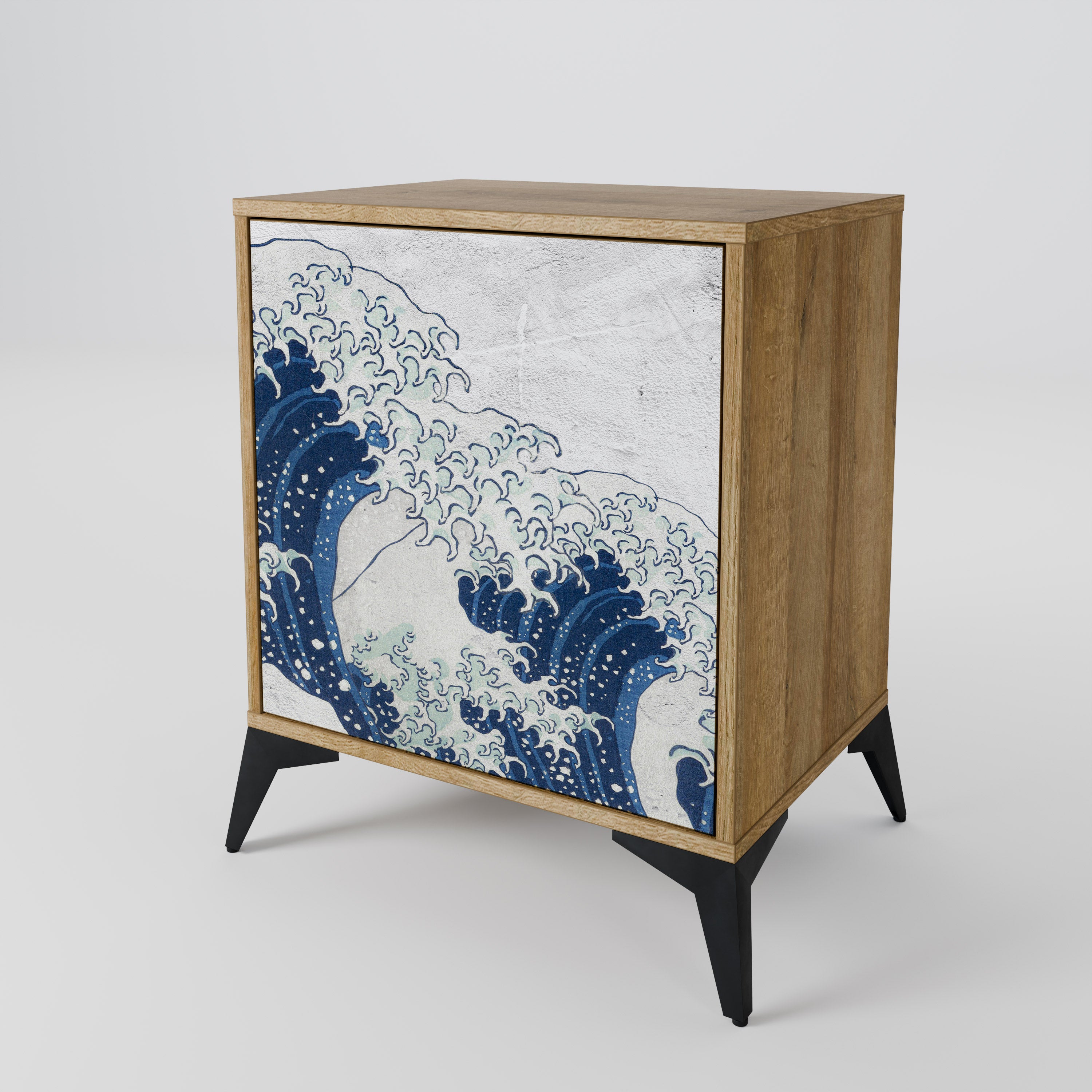 THE GREAT WAVE AT KANAGAWA 1-Door Sideboard in Oak Effect