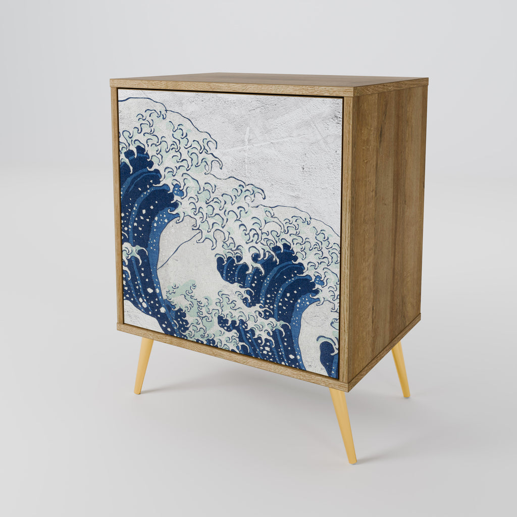 THE GREAT WAVE AT KANAGAWA 1-Door Sideboard in Oak Effect