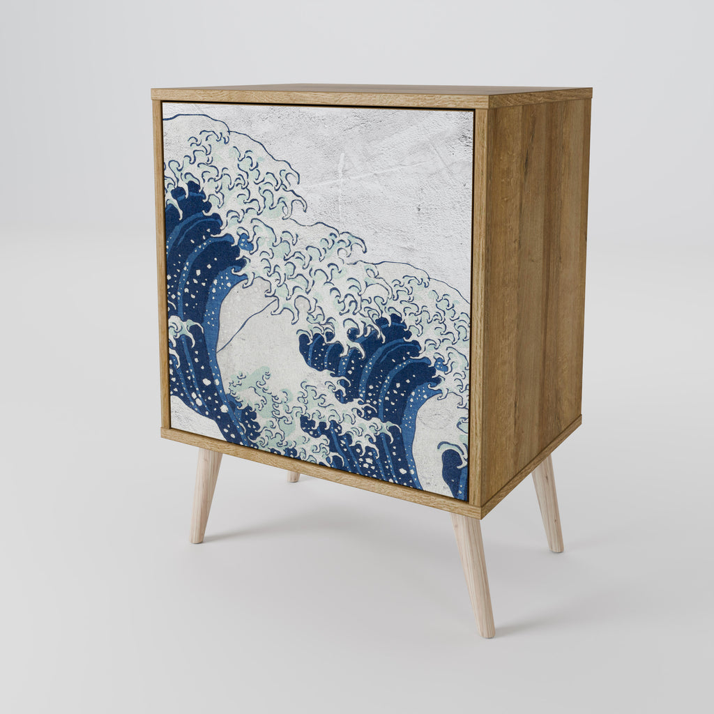 THE GREAT WAVE AT KANAGAWA 1-Door Sideboard in Oak Effect