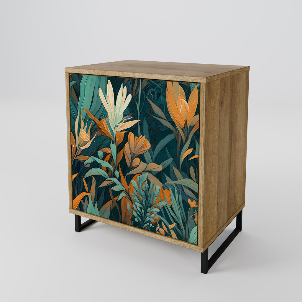FLORAL SERENITY 1-Door Sideboard in Oak Effect