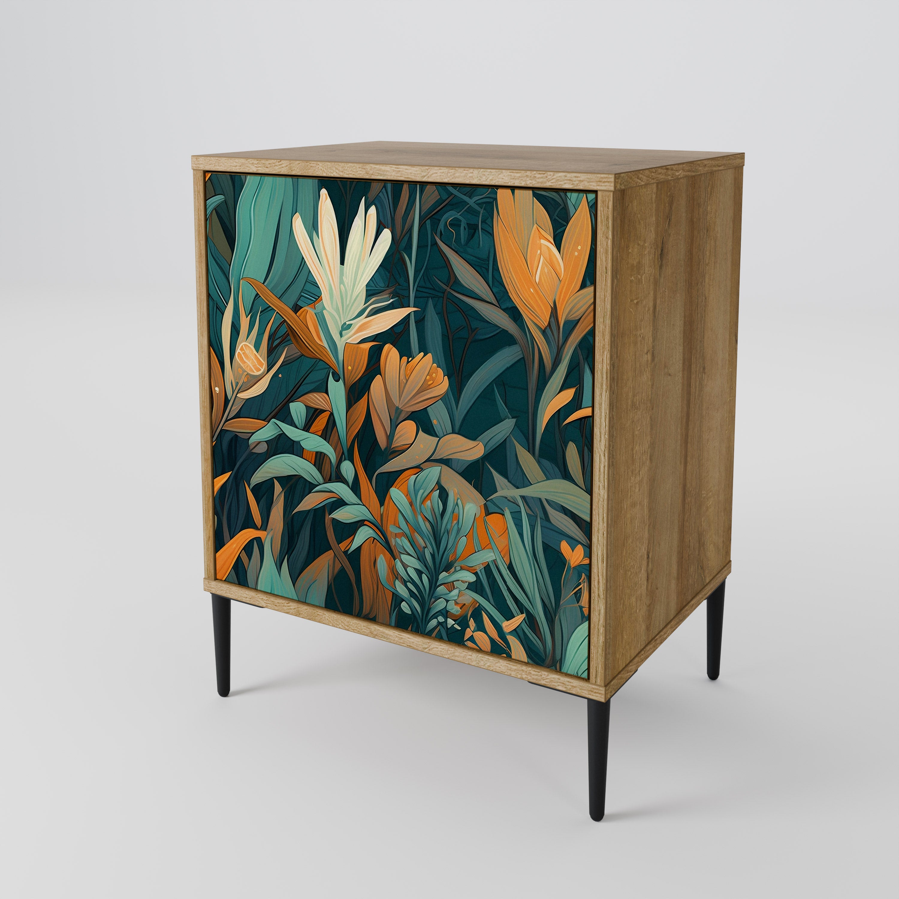 FLORAL SERENITY 1-Door Sideboard in Oak Effect