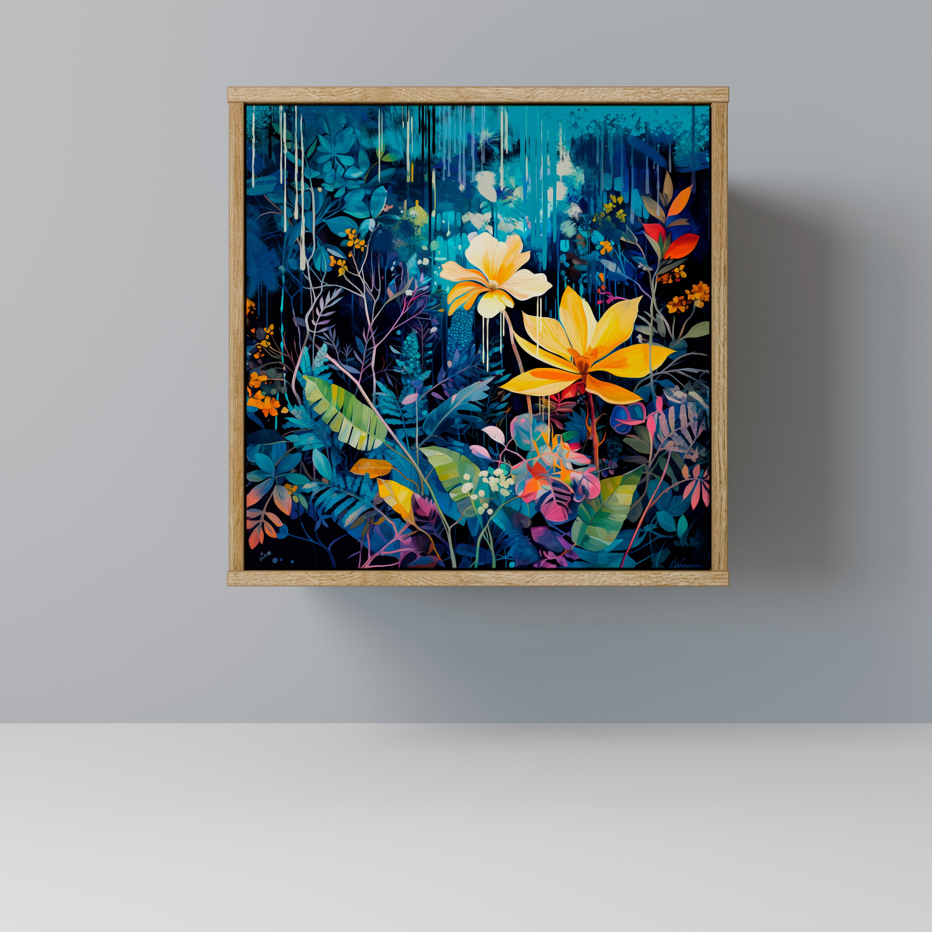 Aparador de 1 puerta MIDNIGHT BLOSSOM en efecto roble