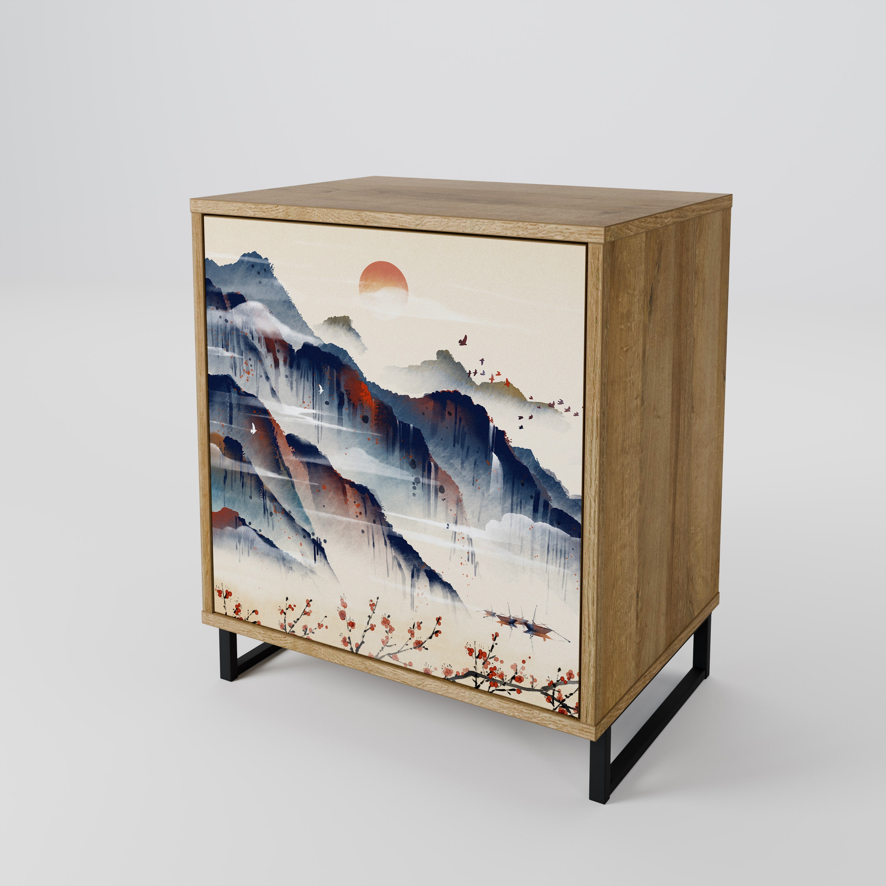 JAPANESE LANDSCAPE 1-Door Sideboard in Oak Effect