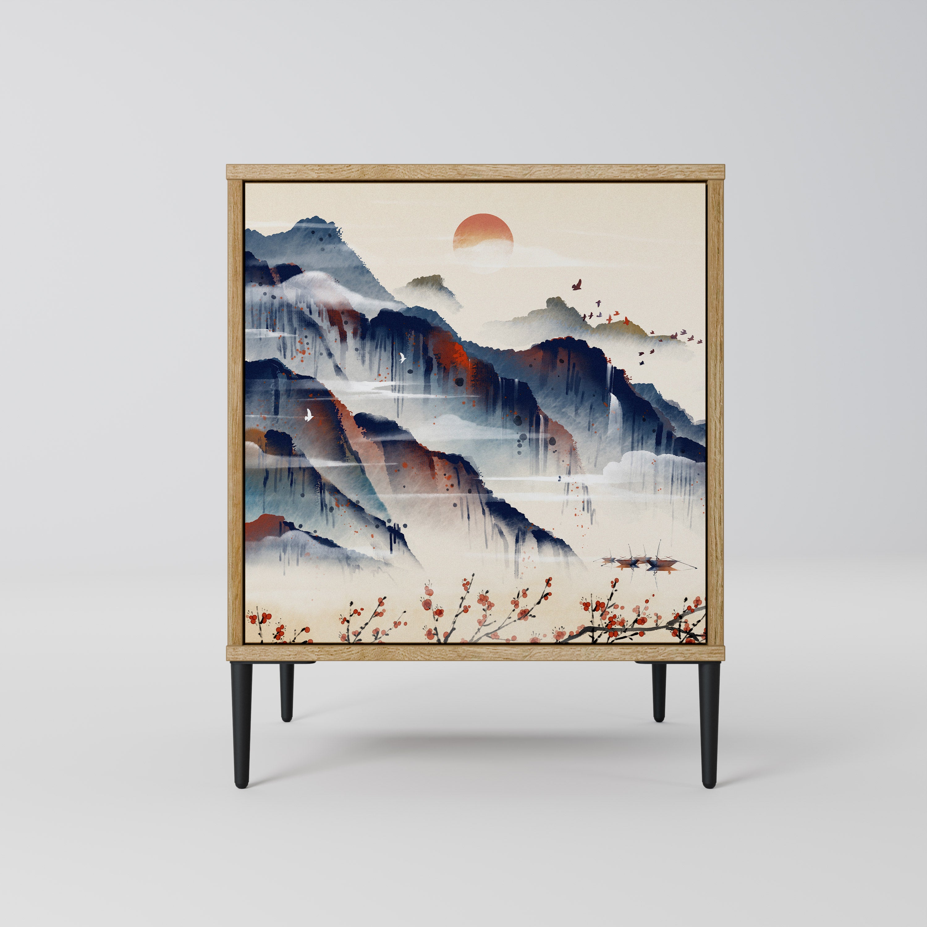 JAPANESE LANDSCAPE 1-Door Sideboard in Oak Effect