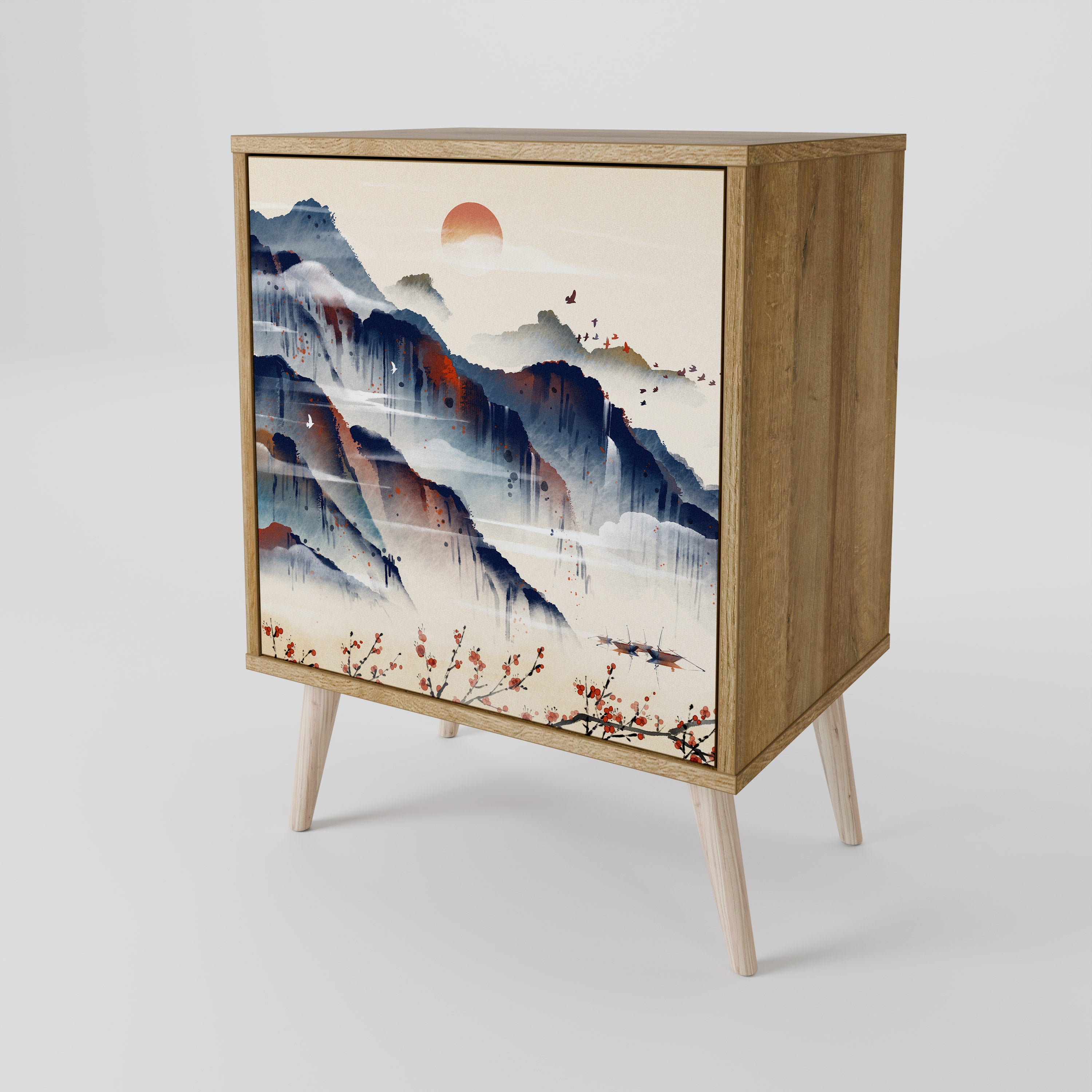 JAPANESE LANDSCAPE 1-Door Sideboard in Oak Effect