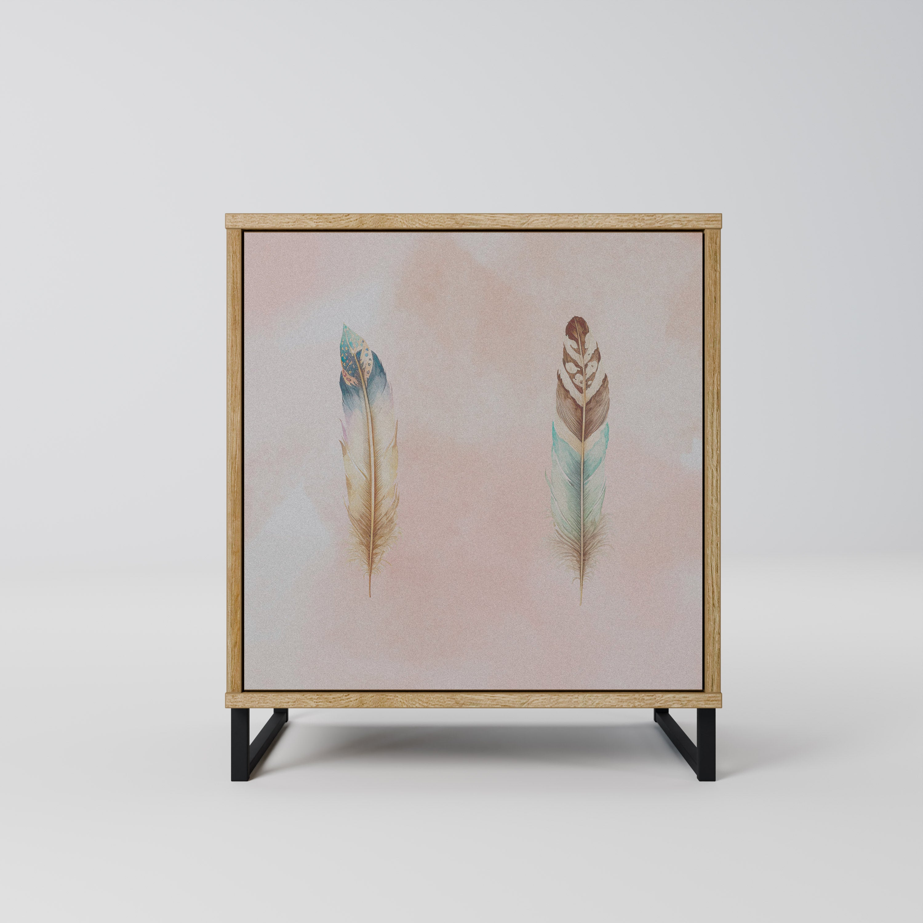 Aparador DELIQUESCE de 1 puerta con acabado efecto roble