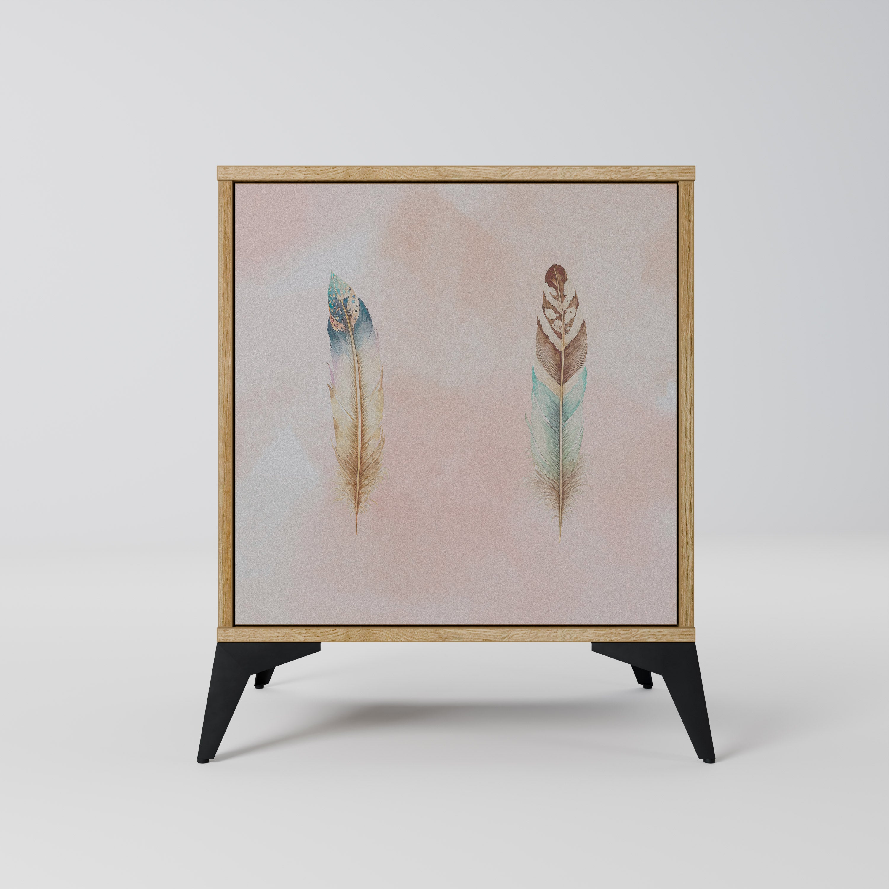 Aparador DELIQUESCE de 1 puerta con acabado efecto roble