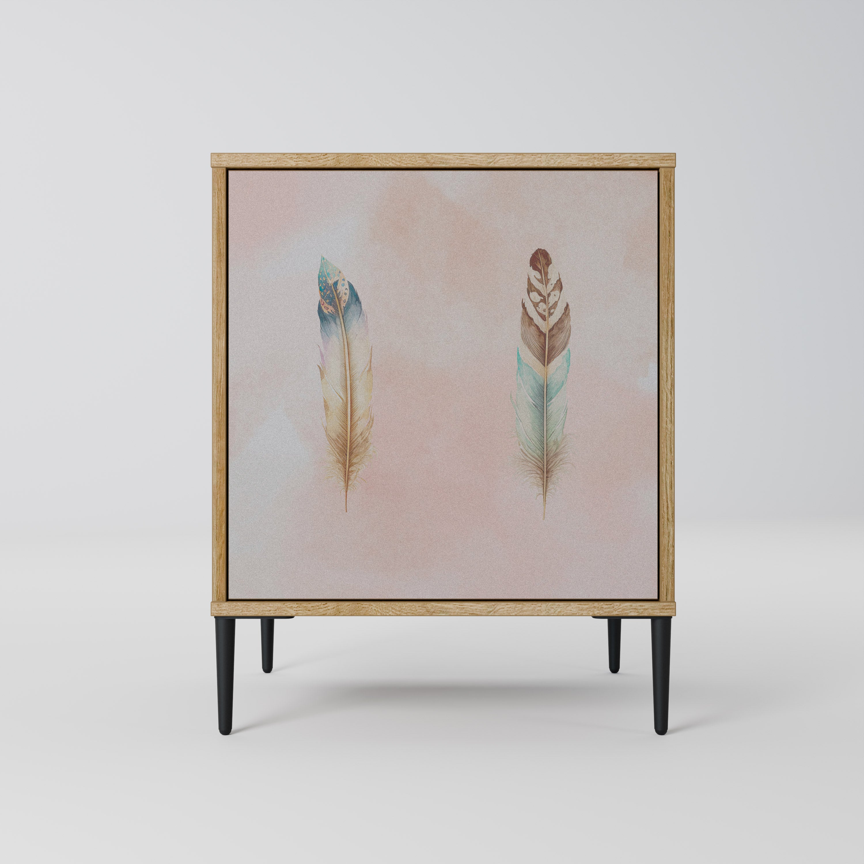 Aparador DELIQUESCE de 1 puerta con acabado efecto roble