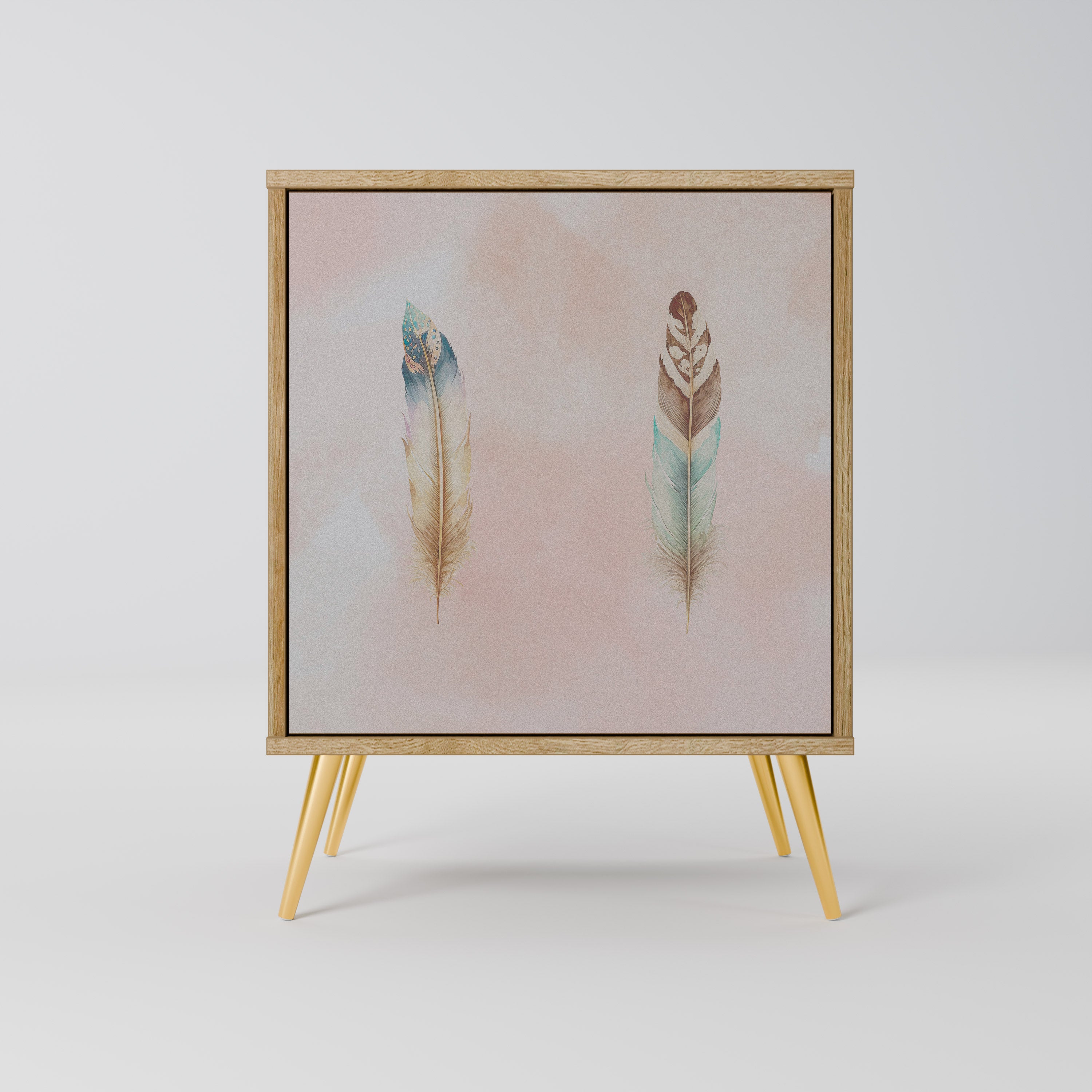 Aparador DELIQUESCE de 1 puerta con acabado efecto roble