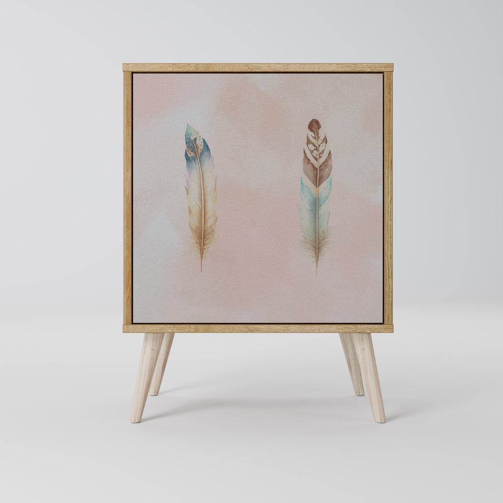 Aparador DELIQUESCE de 1 puerta con acabado efecto roble