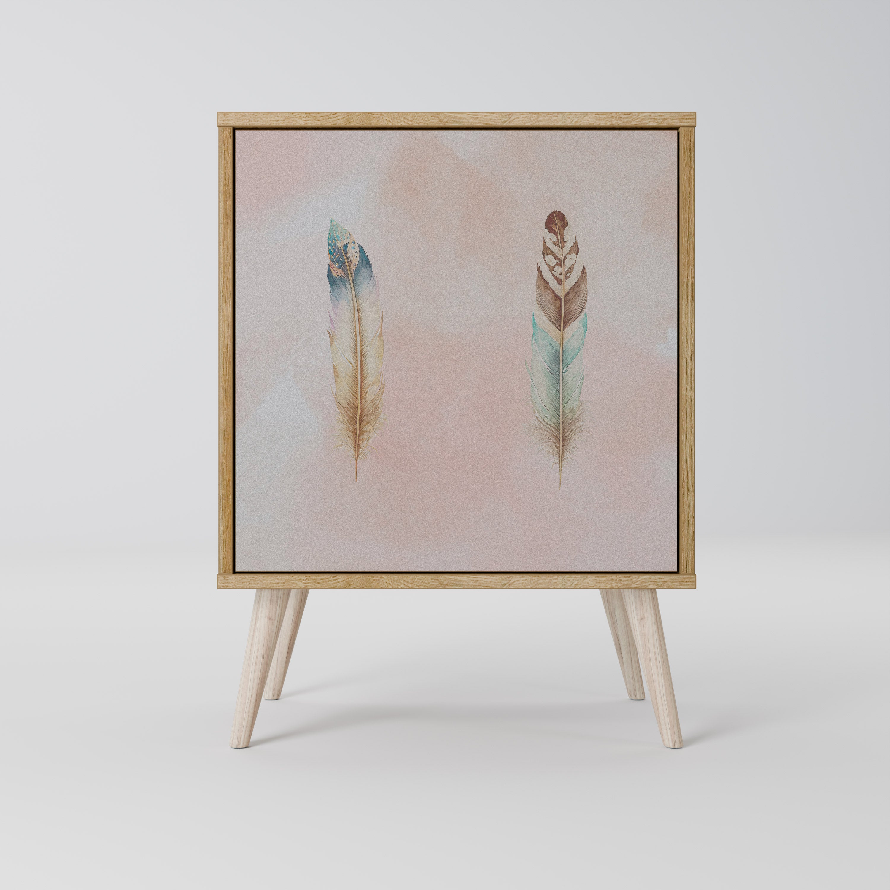 Aparador DELIQUESCE de 1 puerta con acabado efecto roble