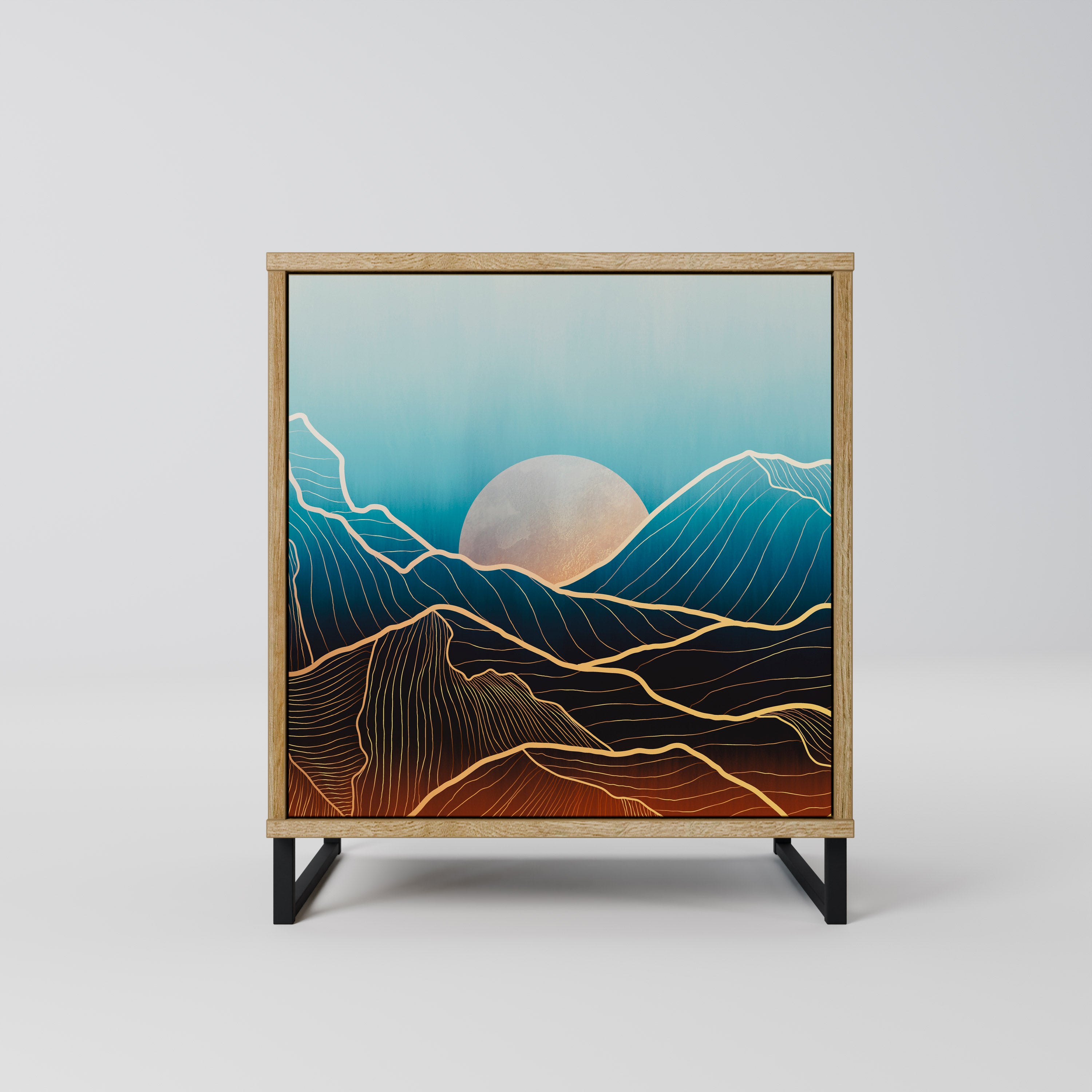 Aparador LUNAR SECRETS de 1 puerta con acabado efecto roble