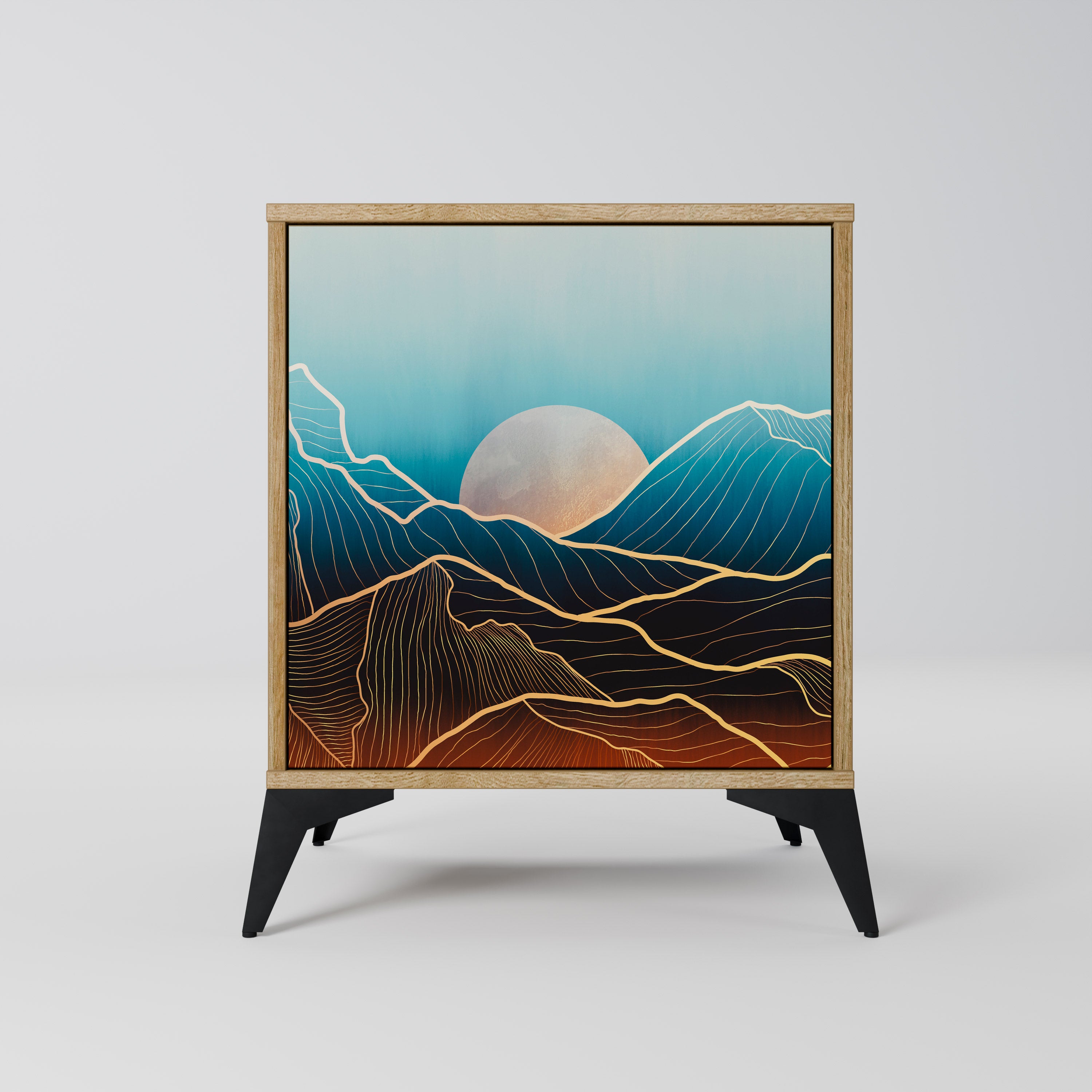 Aparador LUNAR SECRETS de 1 puerta con acabado efecto roble