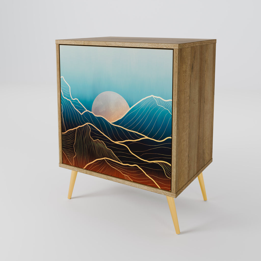 Aparador LUNAR SECRETS de 1 puerta con acabado efecto roble