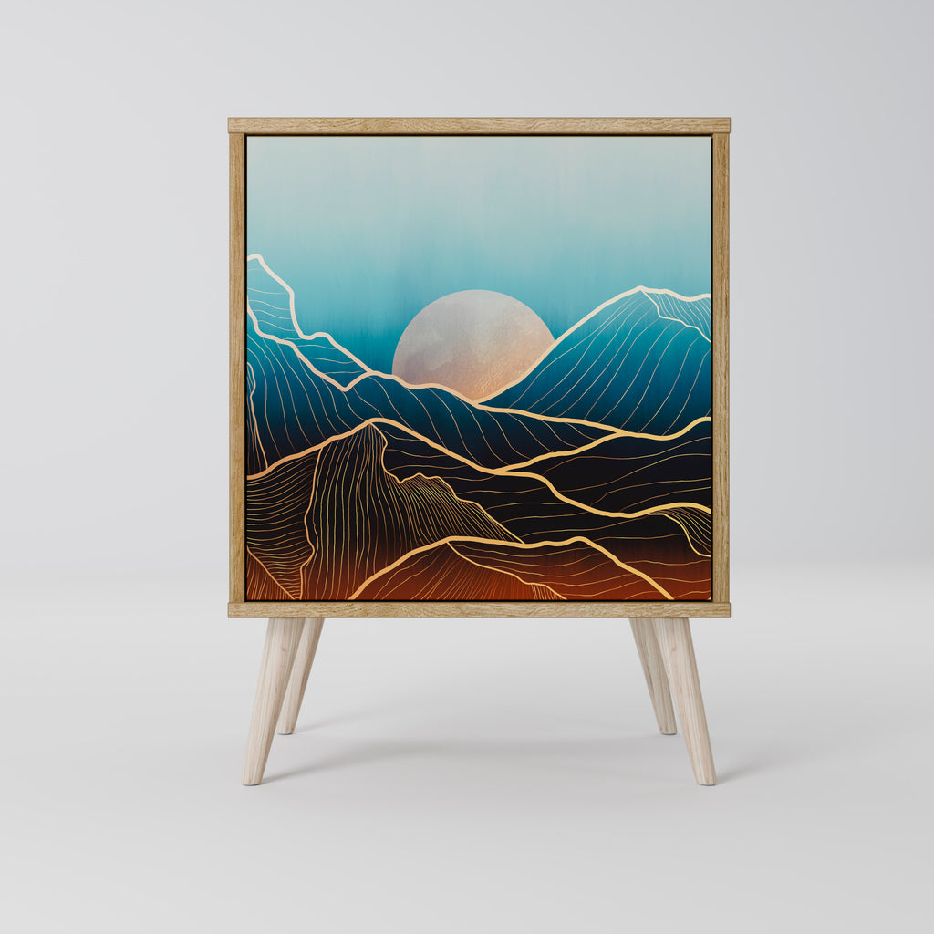 Aparador LUNAR SECRETS de 1 puerta con acabado efecto roble