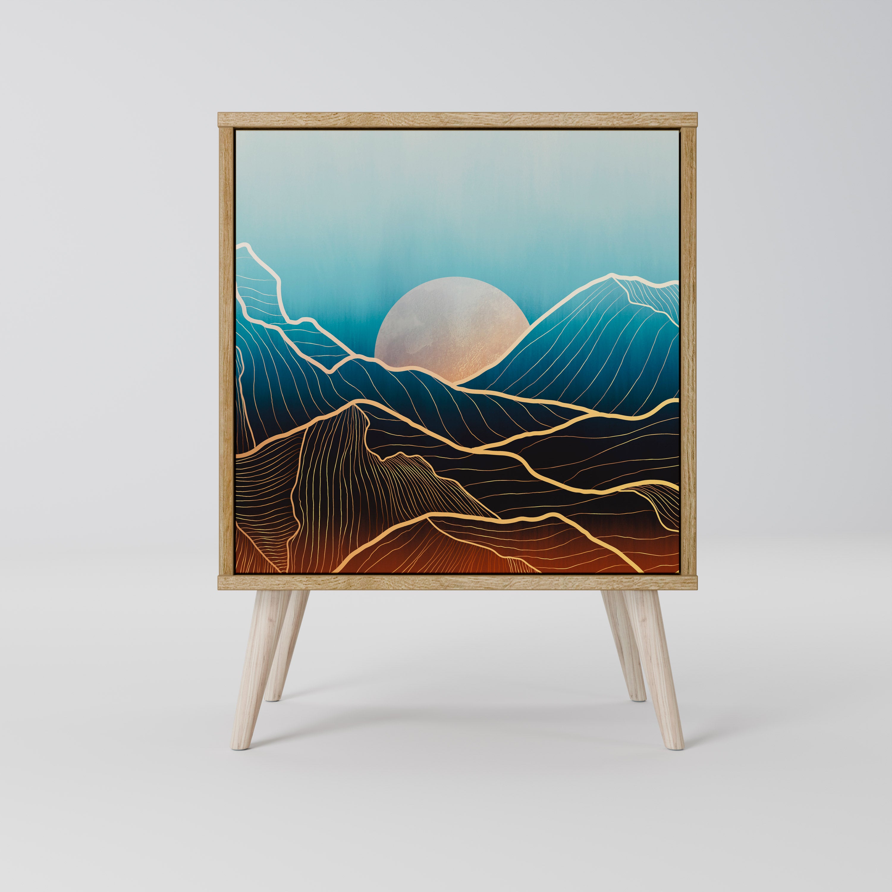 Aparador LUNAR SECRETS de 1 puerta con acabado efecto roble