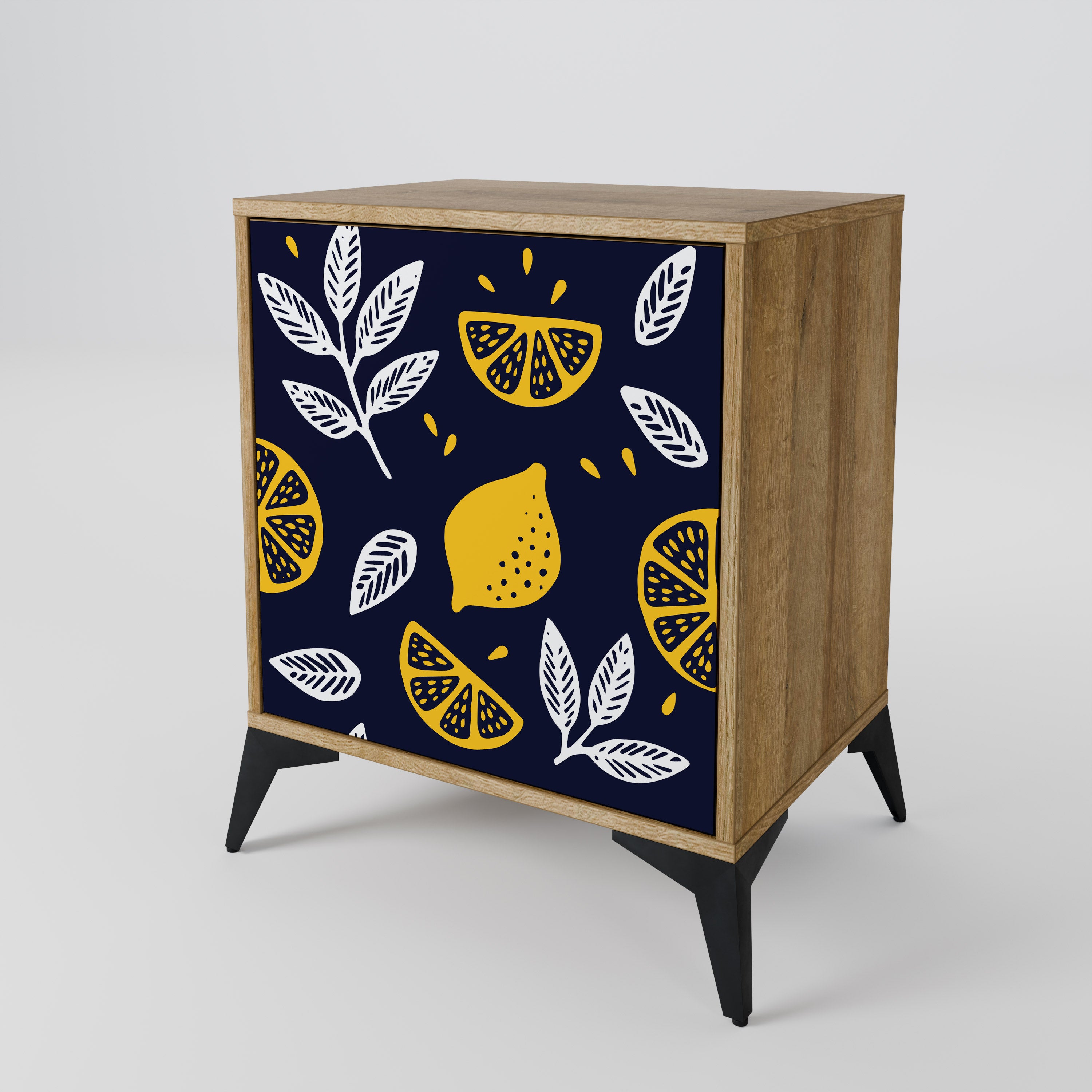 Aparador de una puerta CITRUS BLACK AND WHITE con acabado roble