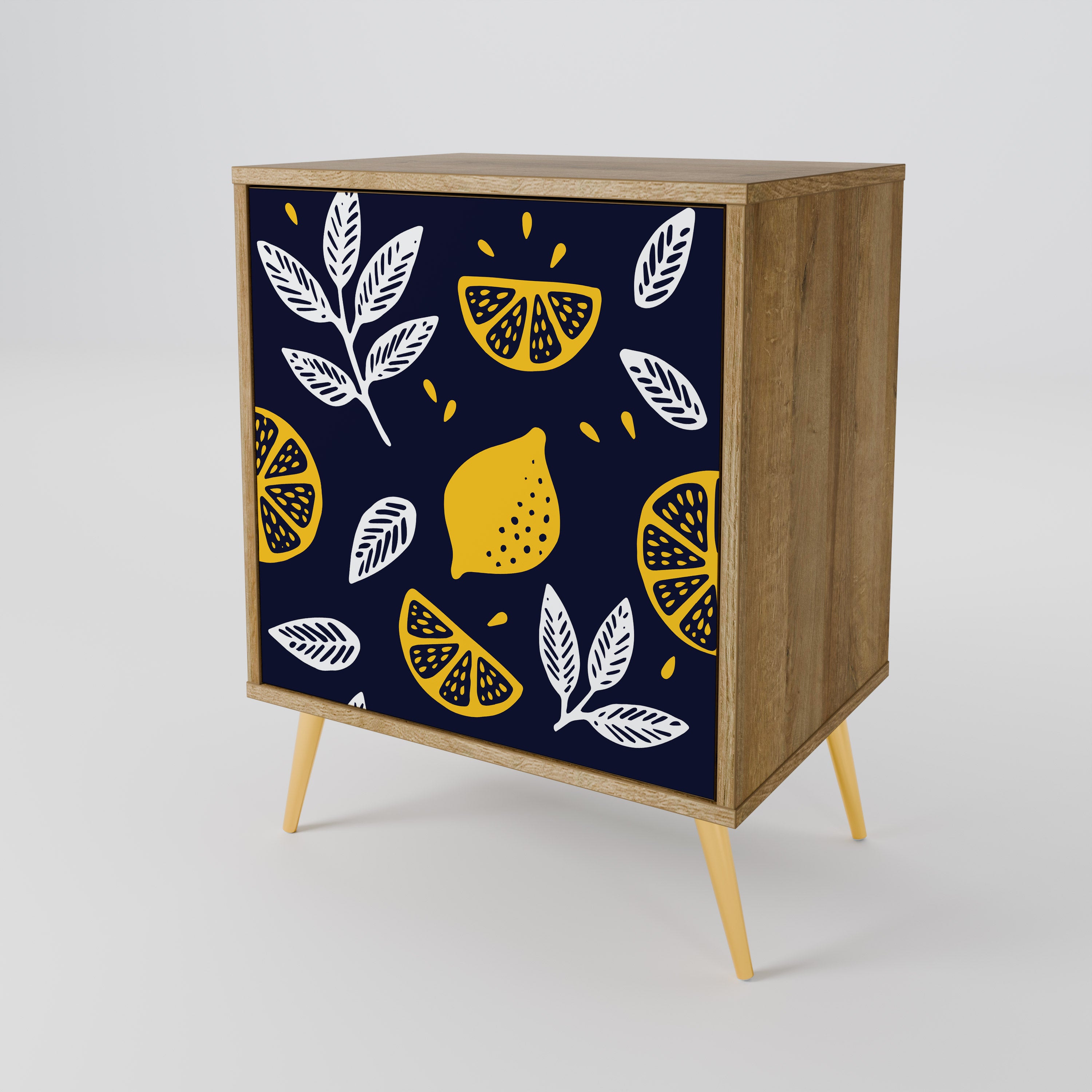 Aparador de una puerta CITRUS BLACK AND WHITE con acabado roble