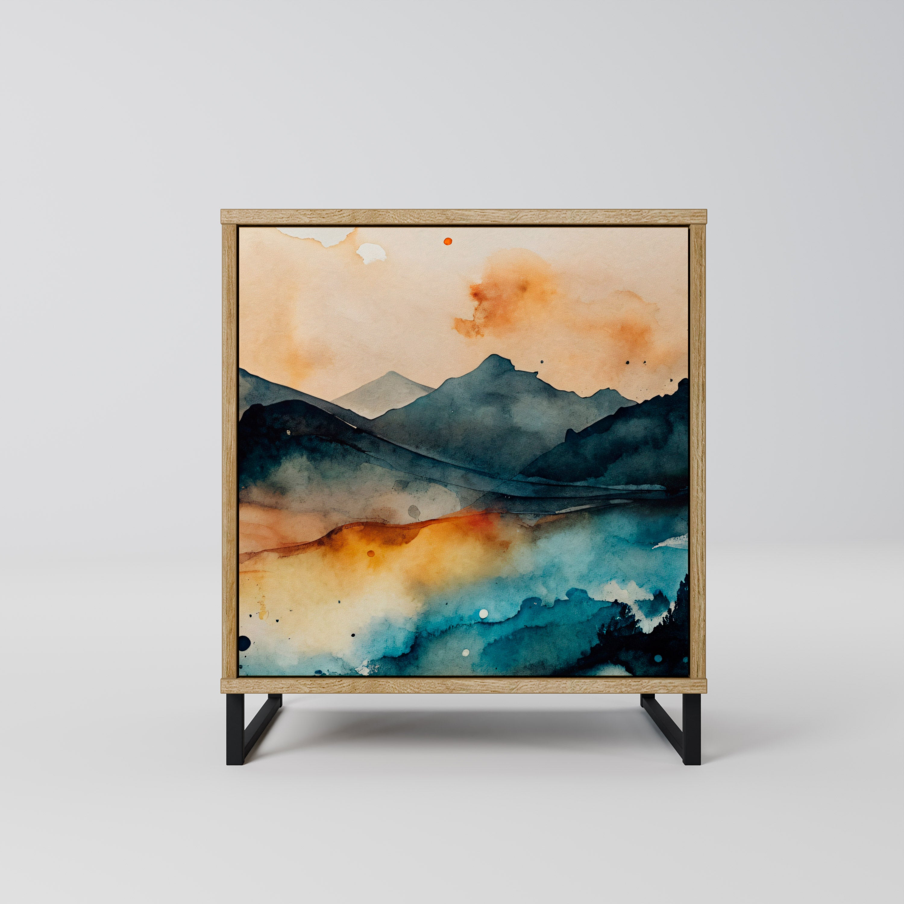 Aparador OMINOUS MOUNTAINS de 1 puerta con acabado efecto roble