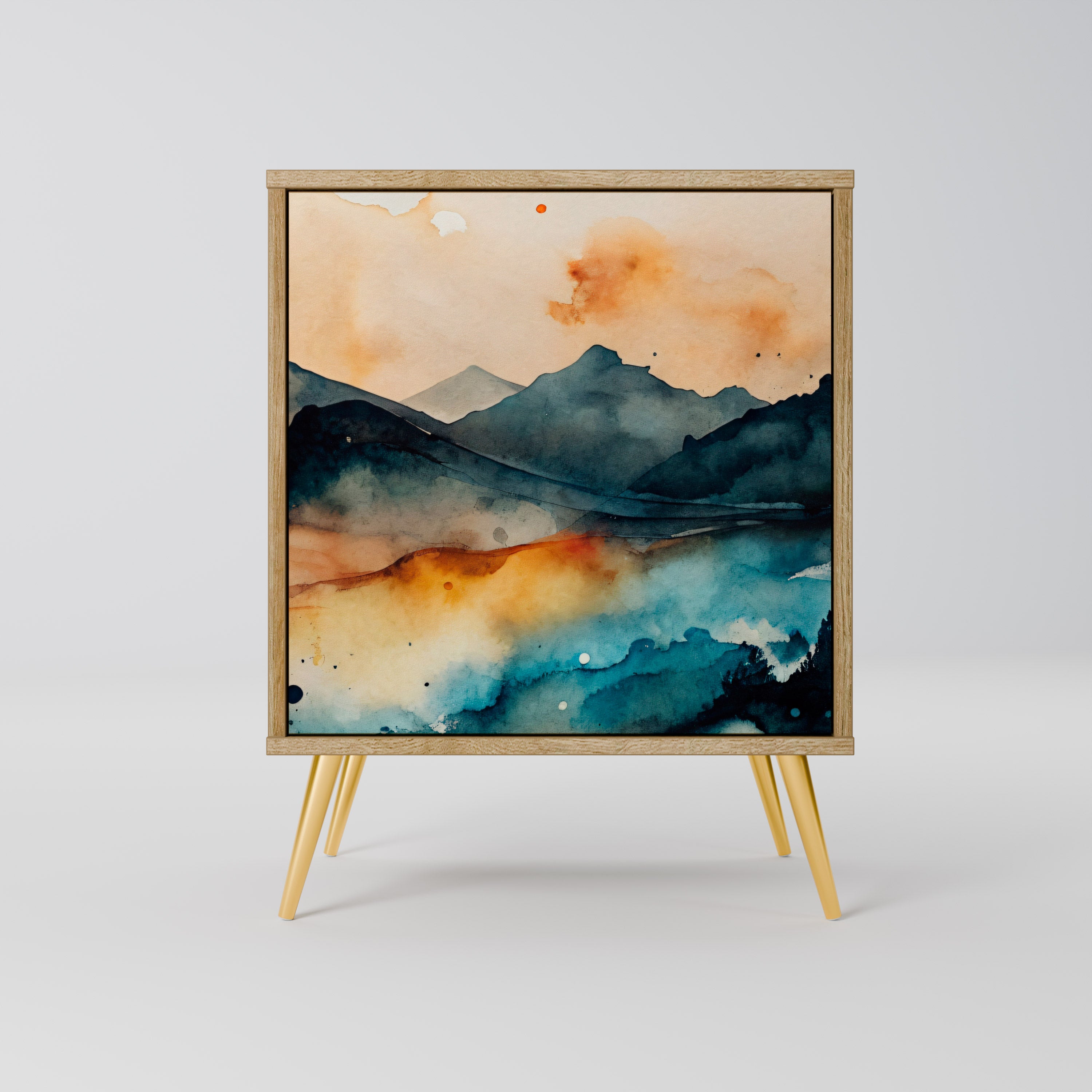 Aparador OMINOUS MOUNTAINS de 1 puerta con acabado efecto roble