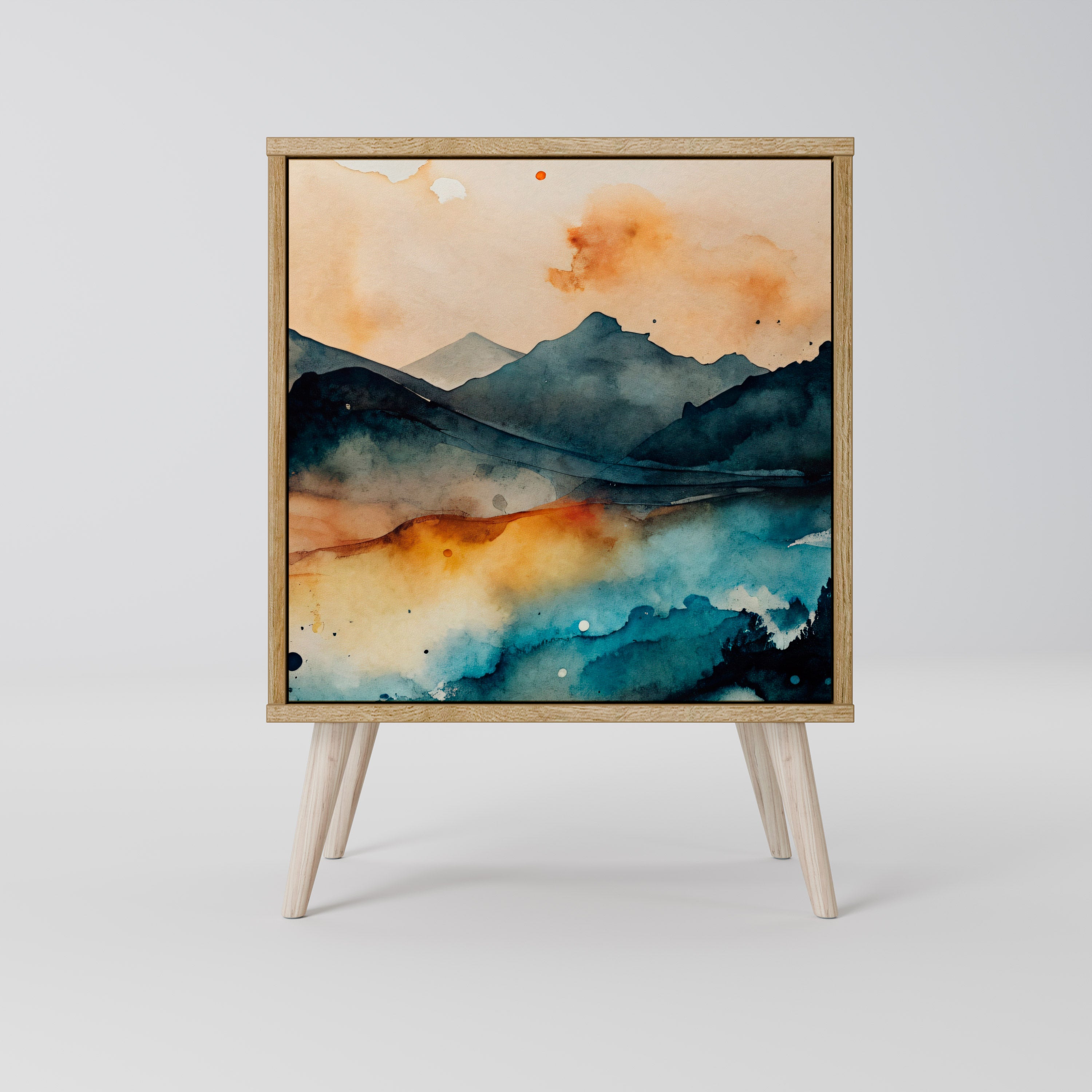 Aparador OMINOUS MOUNTAINS de 1 puerta con acabado efecto roble