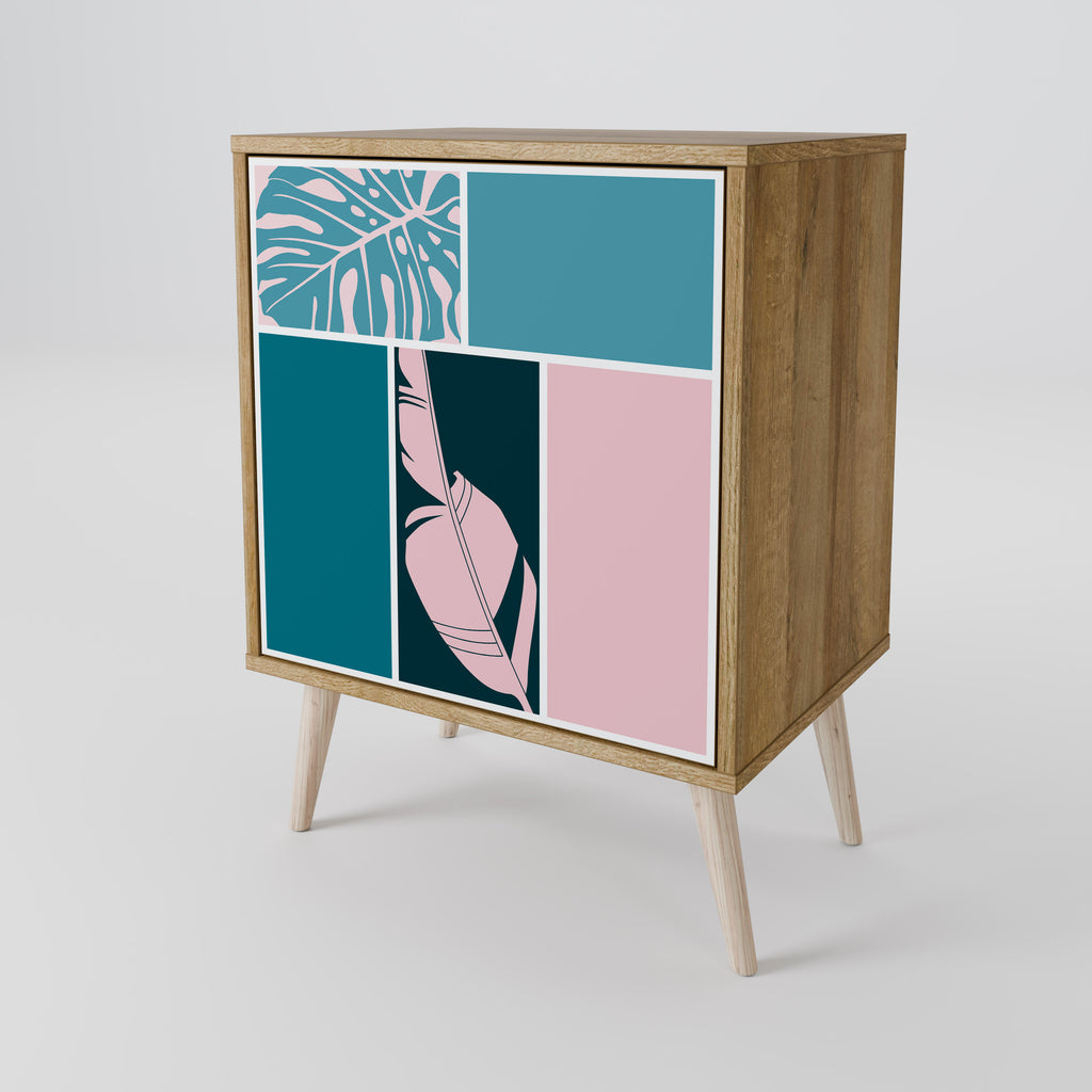 Aparador de 1 puerta COMBINACIÓN DE FORMAS en efecto roble