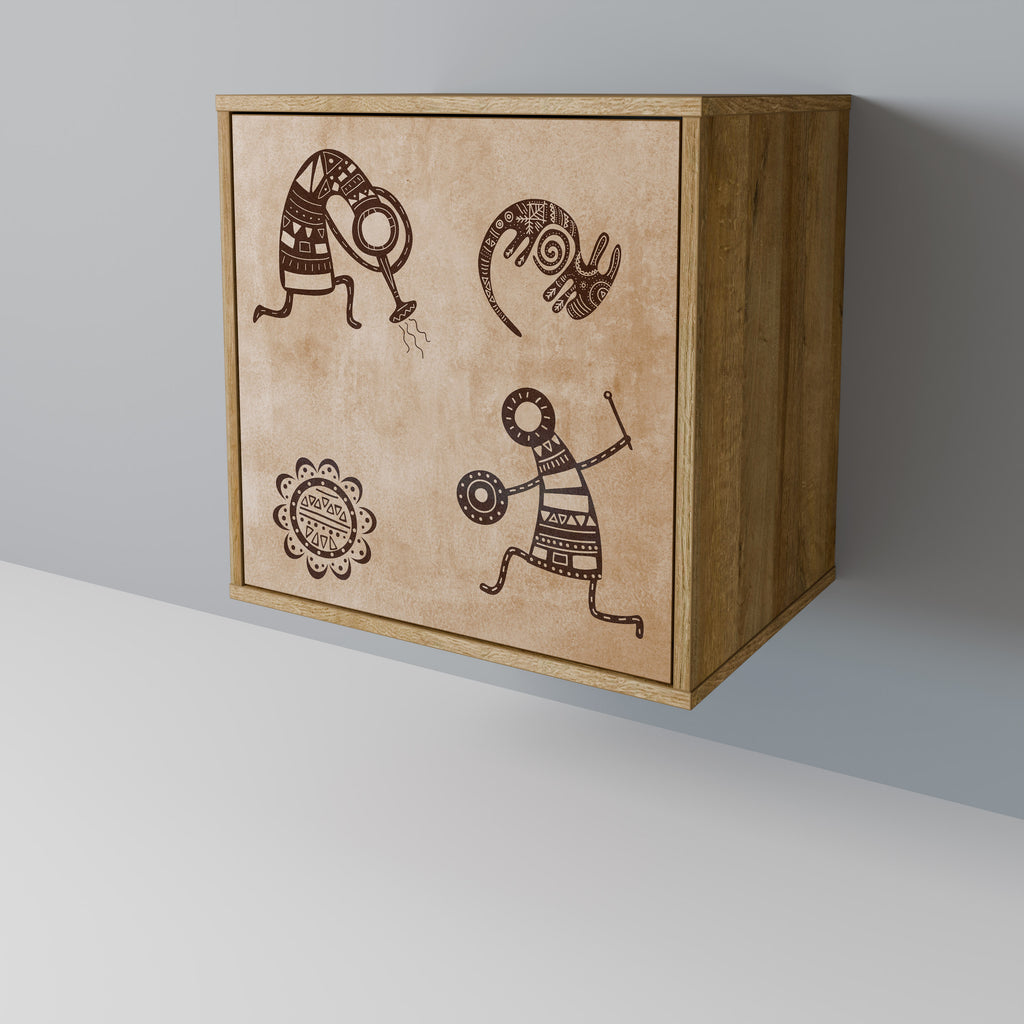 Aparador de 1 puerta de estilo africano con acabado en roble