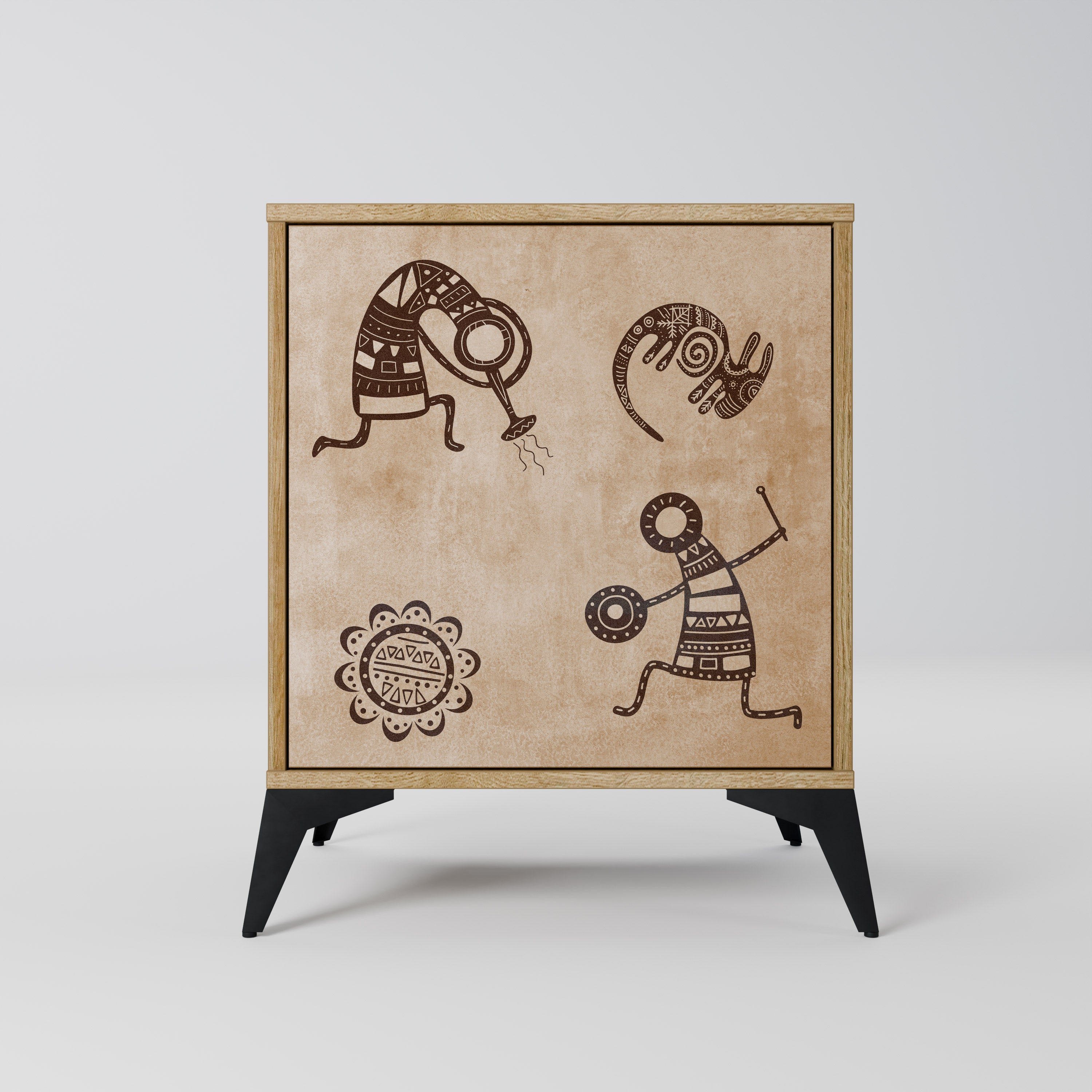 AFRICAN STYLE 1-Door Sideboard in Oak Effect