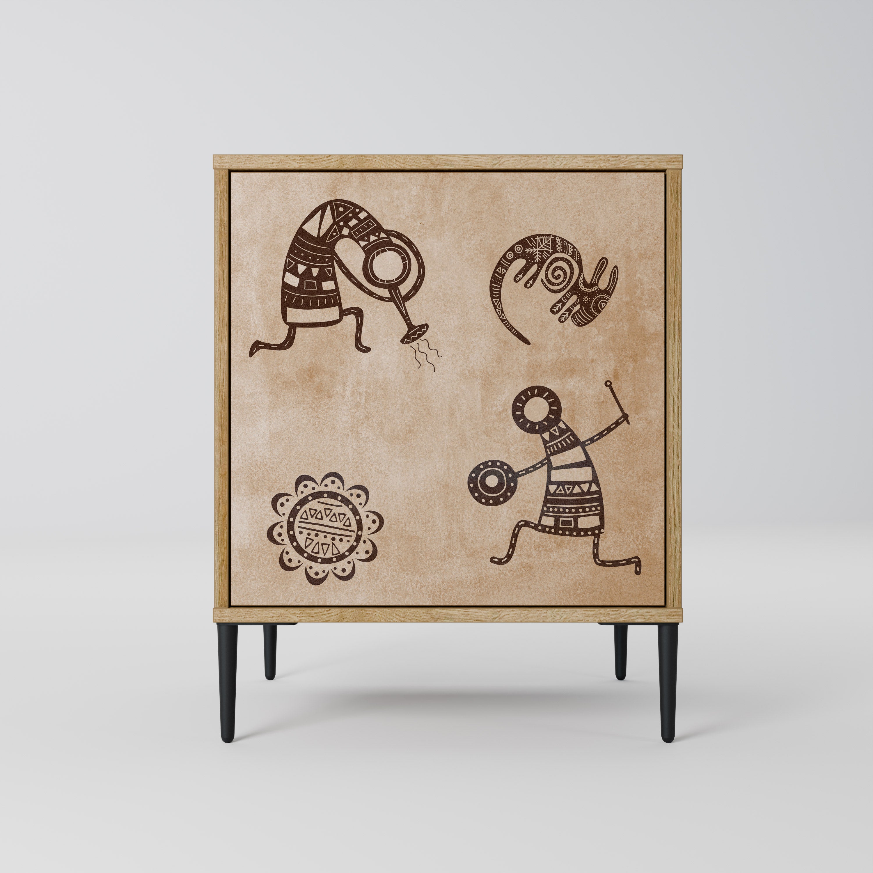 AFRICAN STYLE 1-Door Sideboard in Oak Effect