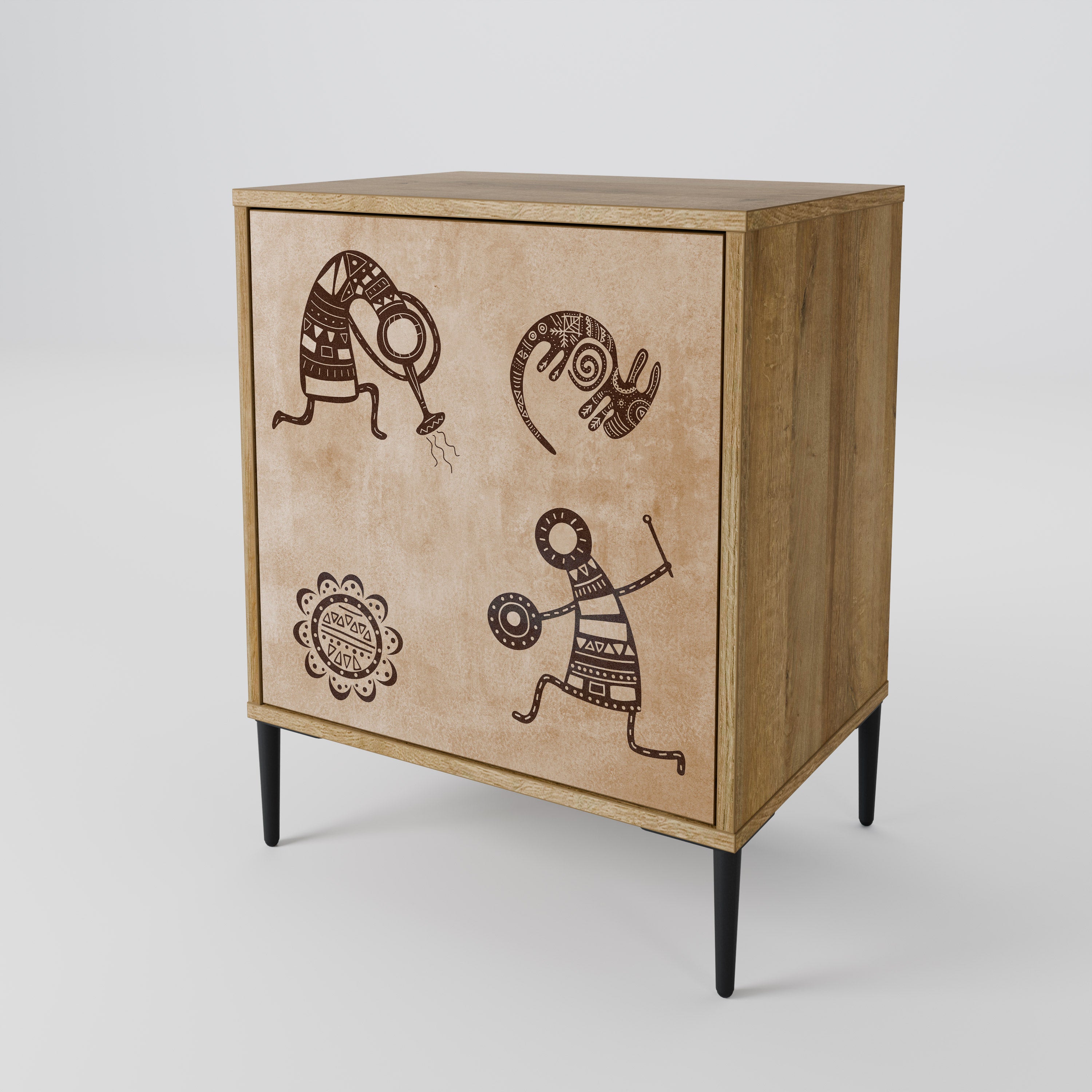 AFRICAN STYLE 1-Door Sideboard in Oak Effect