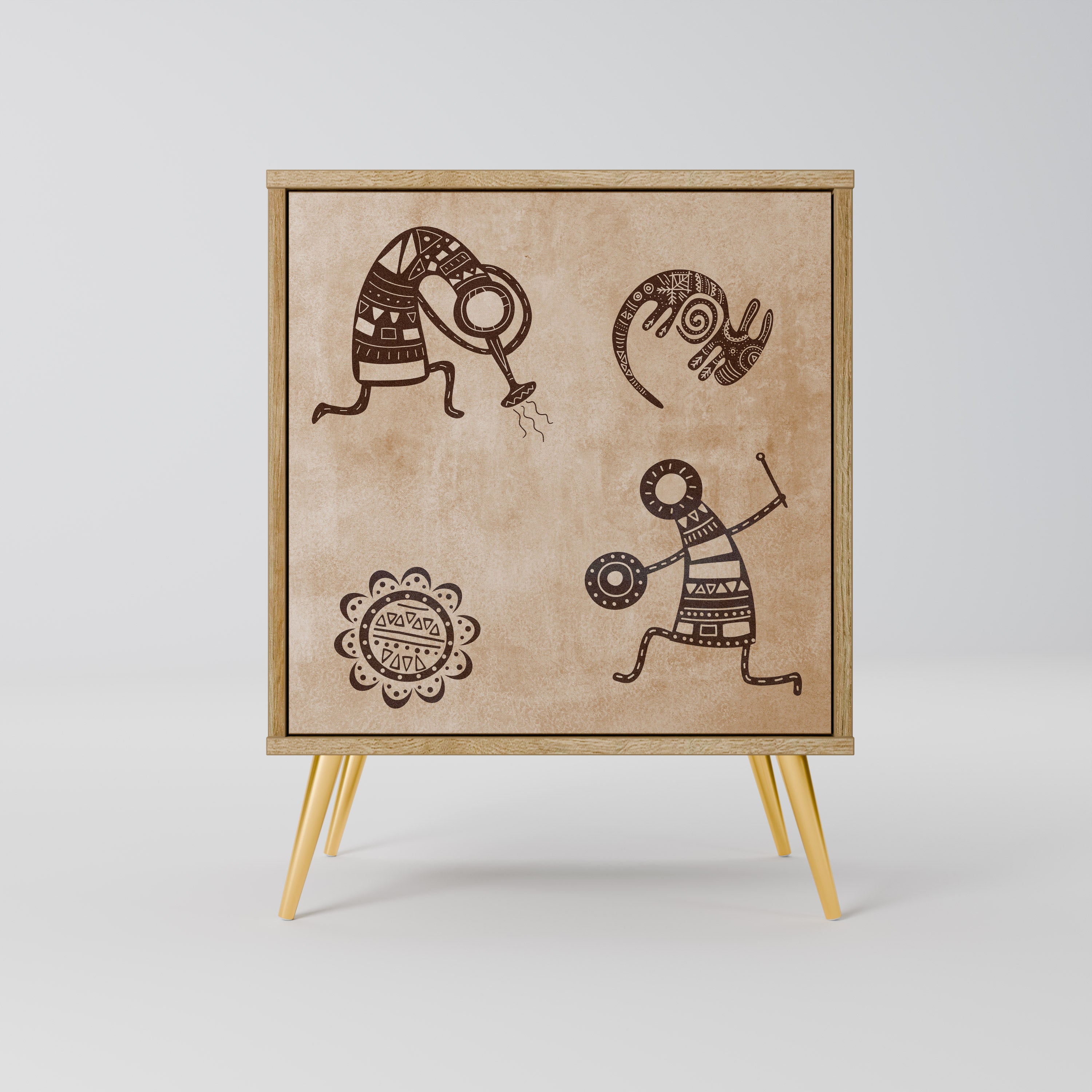 AFRICAN STYLE 1-Door Sideboard in Oak Effect