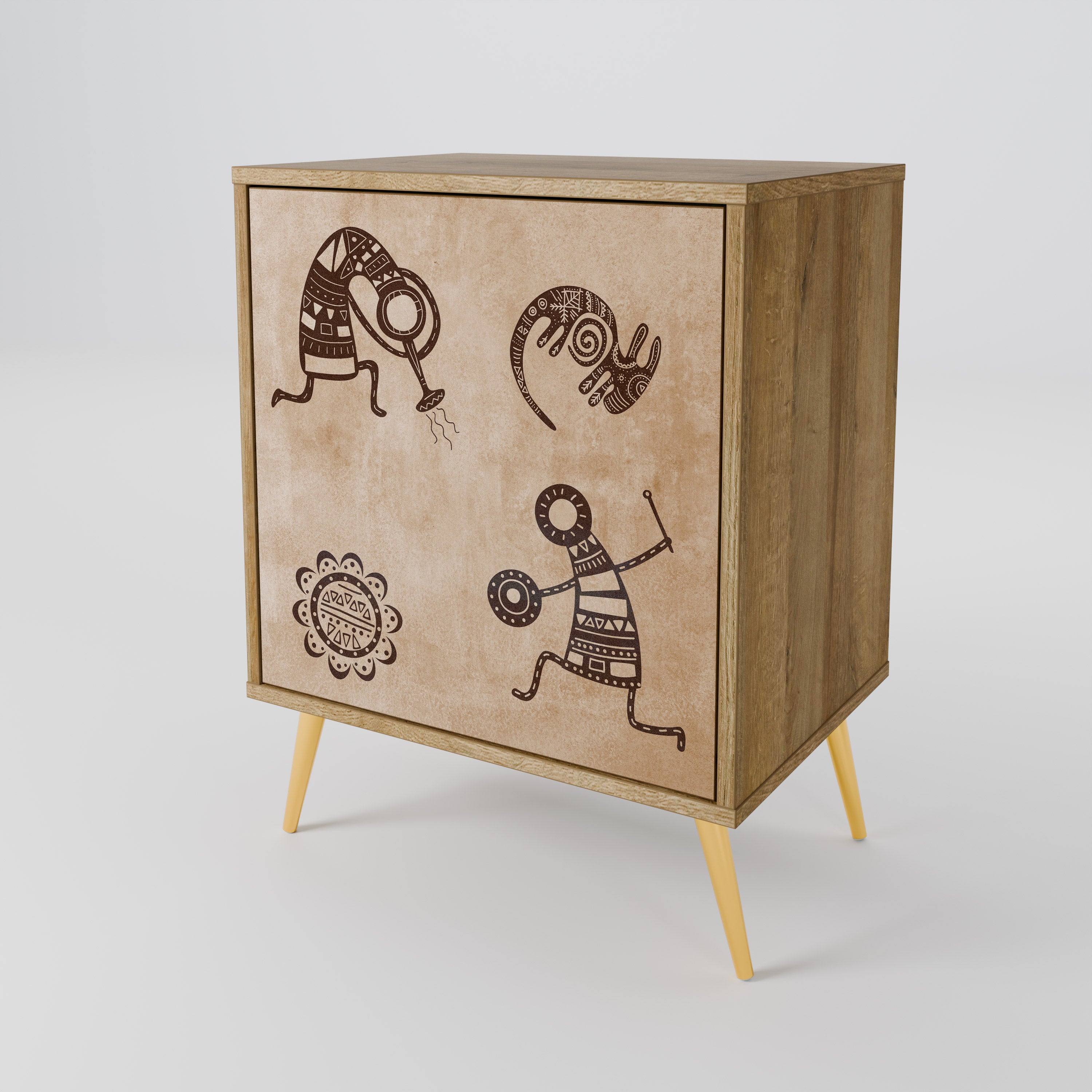 AFRICAN STYLE 1-Door Sideboard in Oak Effect