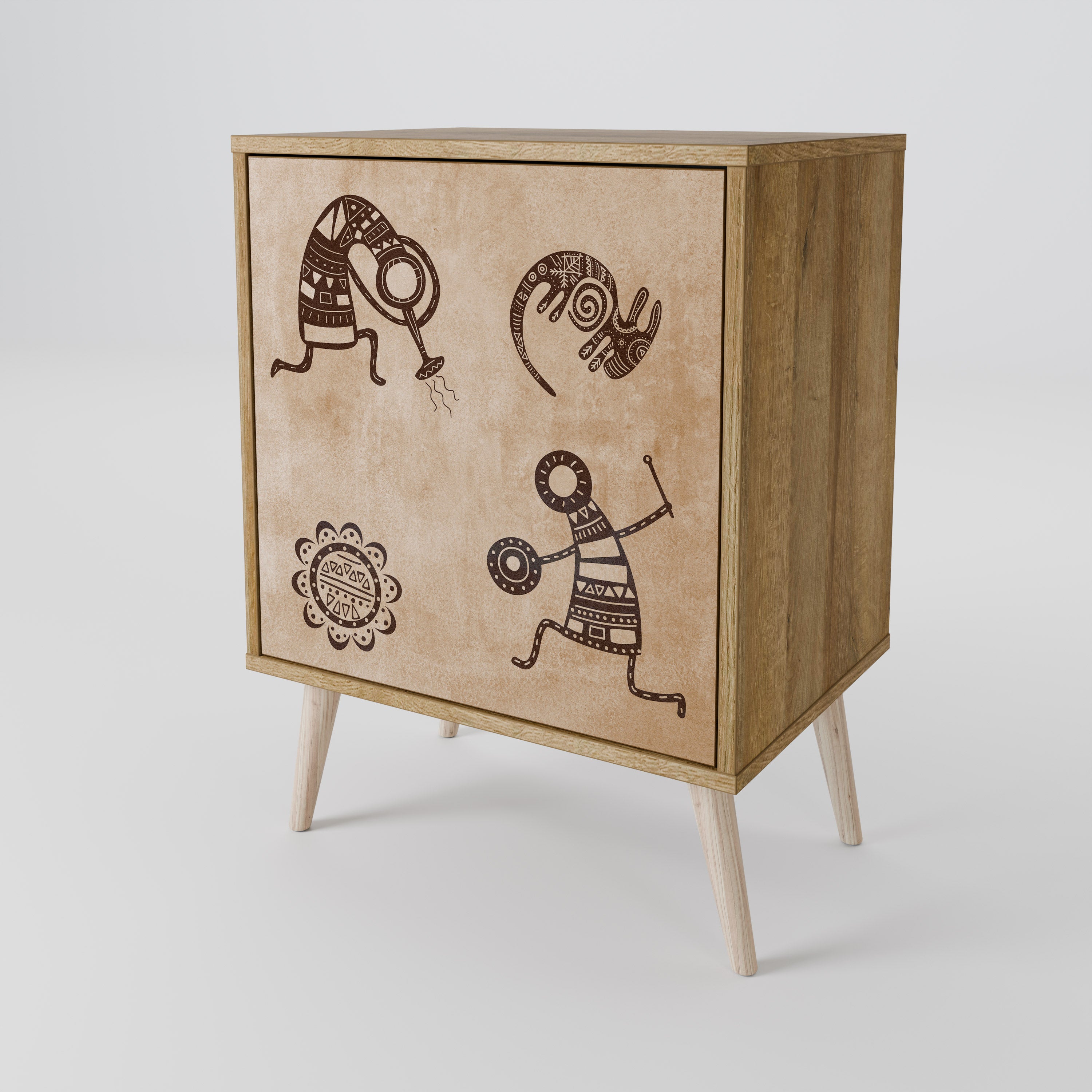 AFRICAN STYLE 1-Door Sideboard in Oak Effect