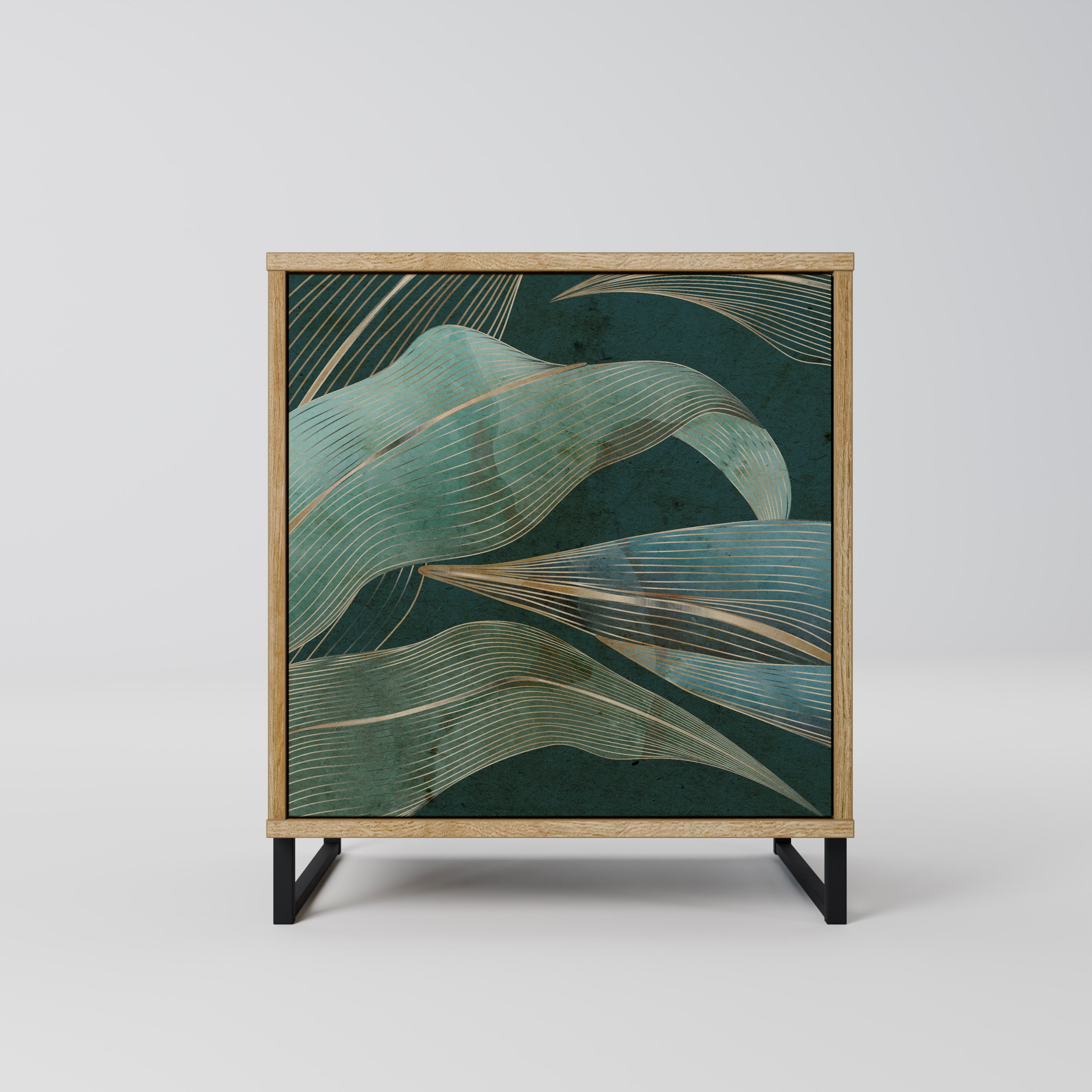 Aparador de 1 puerta ROYAL GREEN con acabado efecto roble