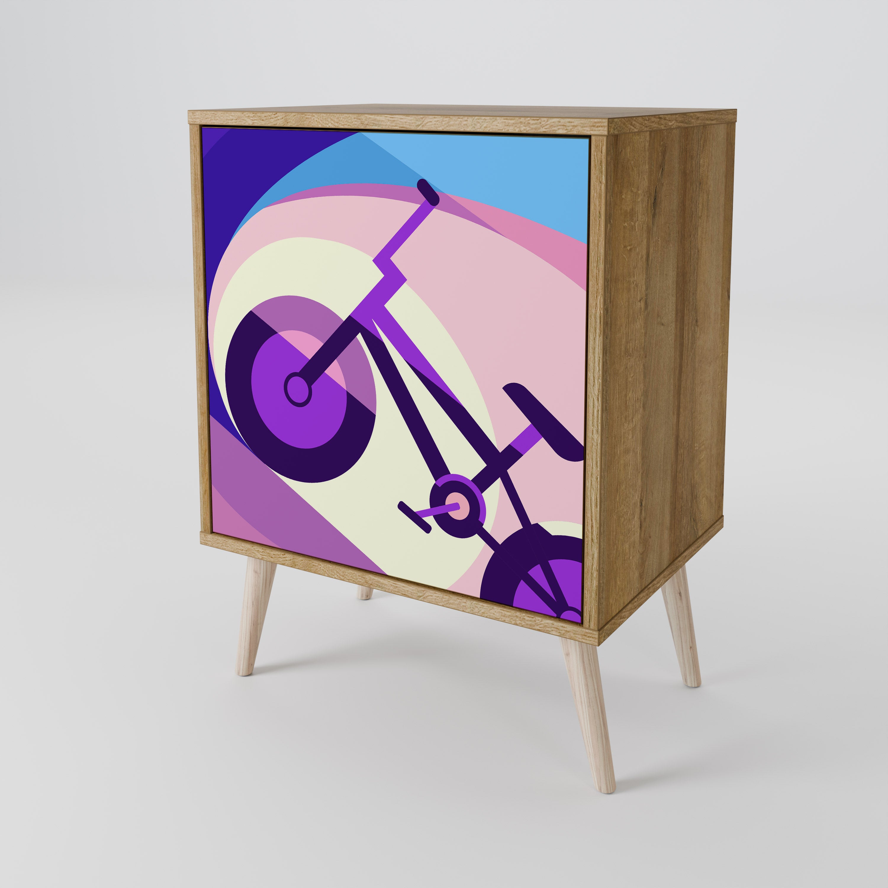 Aparador de 1 puerta BIKE DREAMS con acabado efecto roble