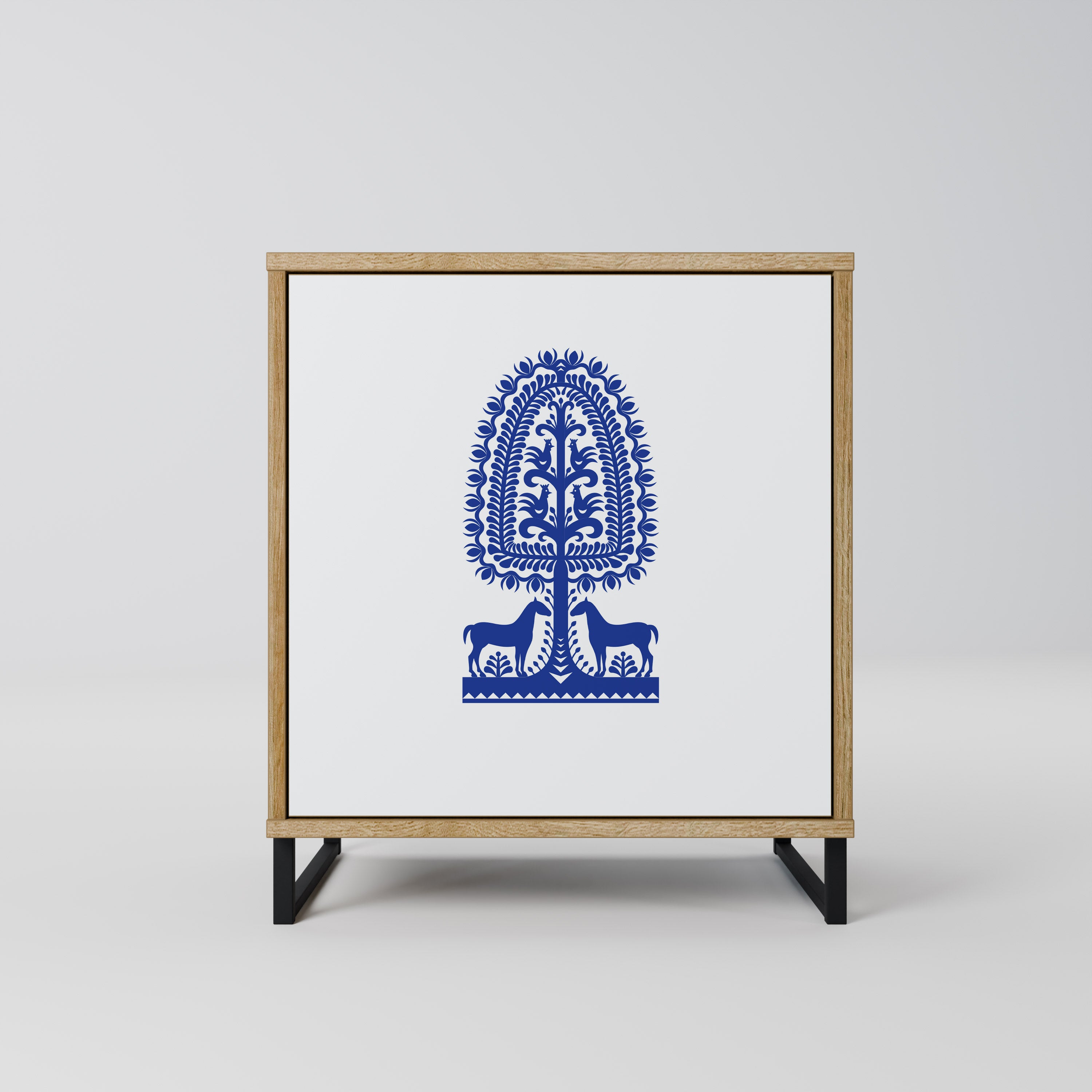 Aparador de una puerta de arte popular polaco con efecto roble