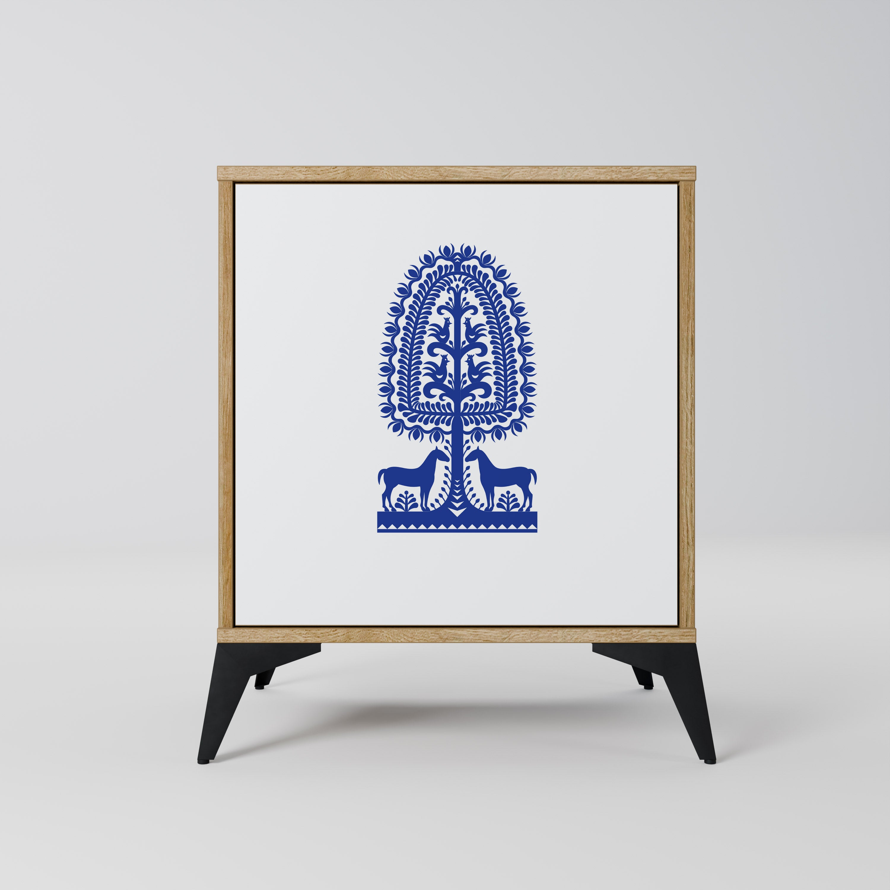 Aparador de una puerta de arte popular polaco con efecto roble