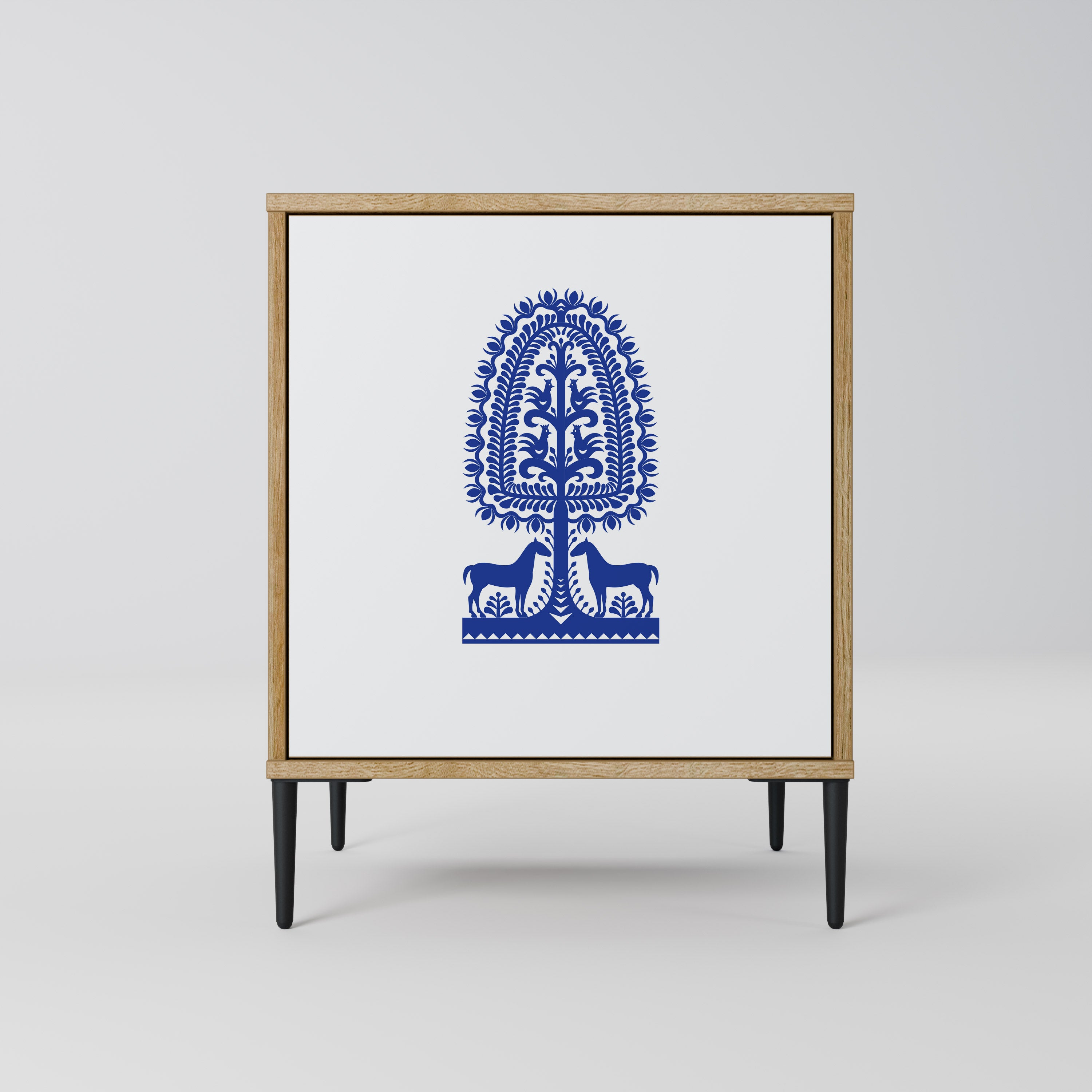 Aparador de una puerta de arte popular polaco con efecto roble